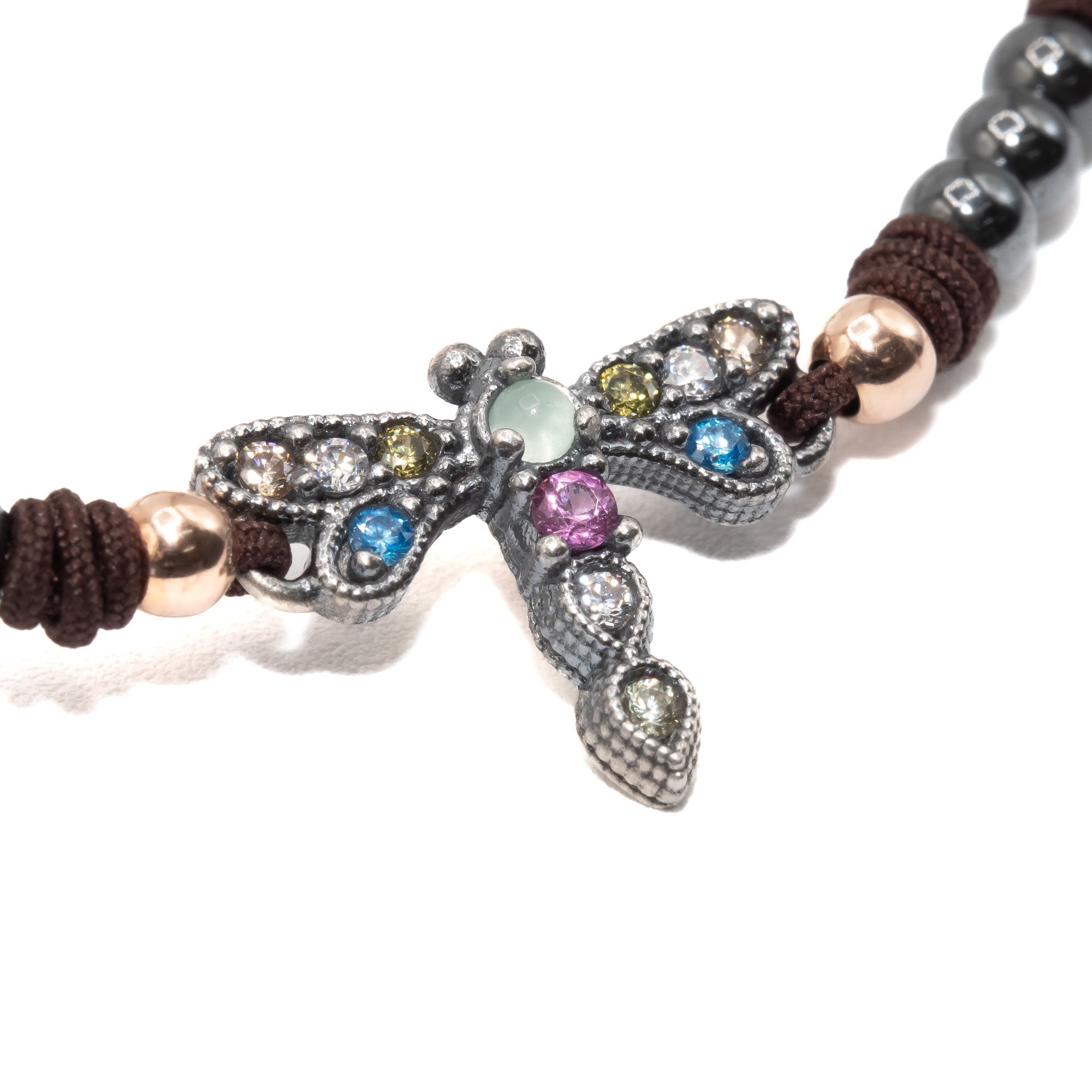 Pulsera macramé plata libélula mini