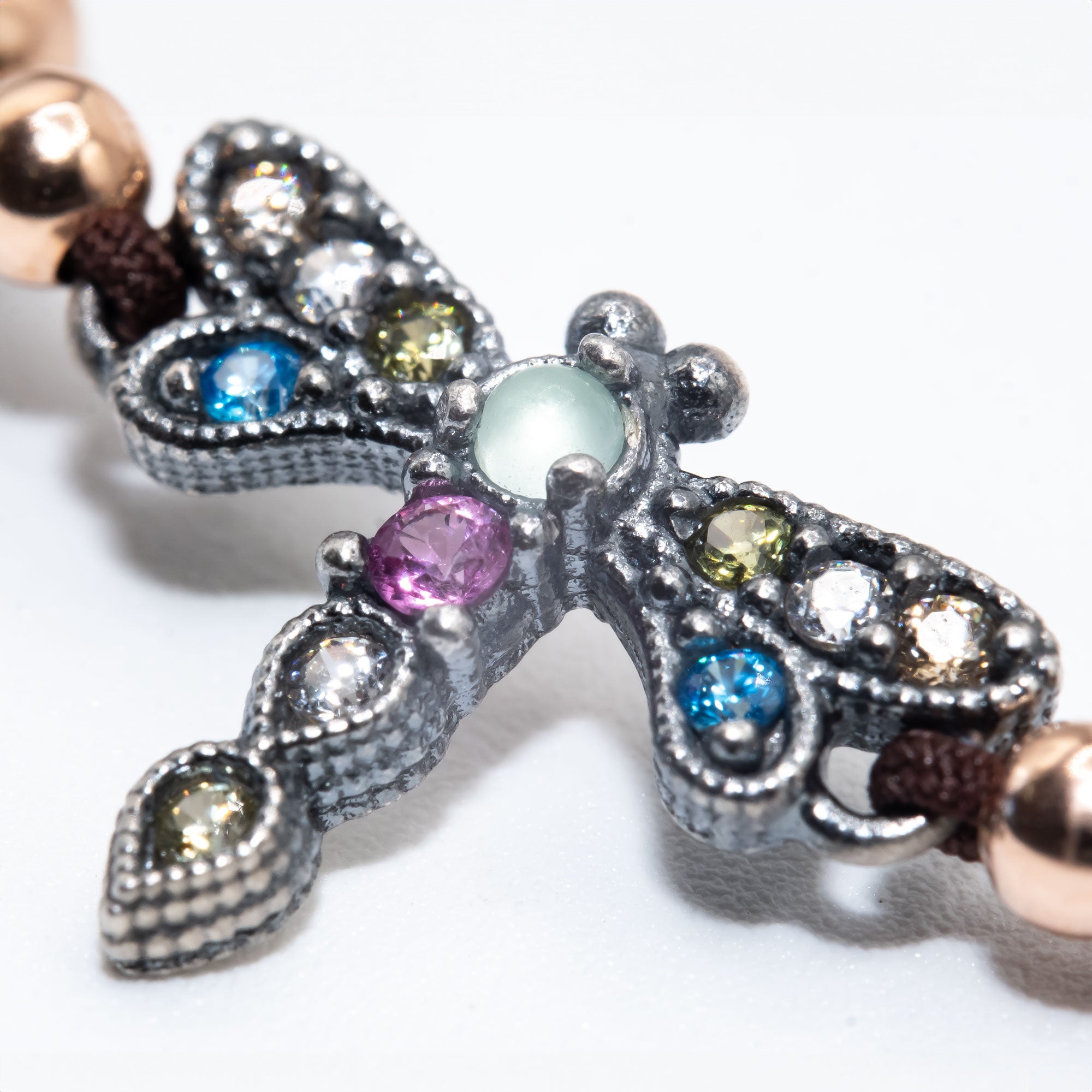 Pulsera macramé plata libélula mini