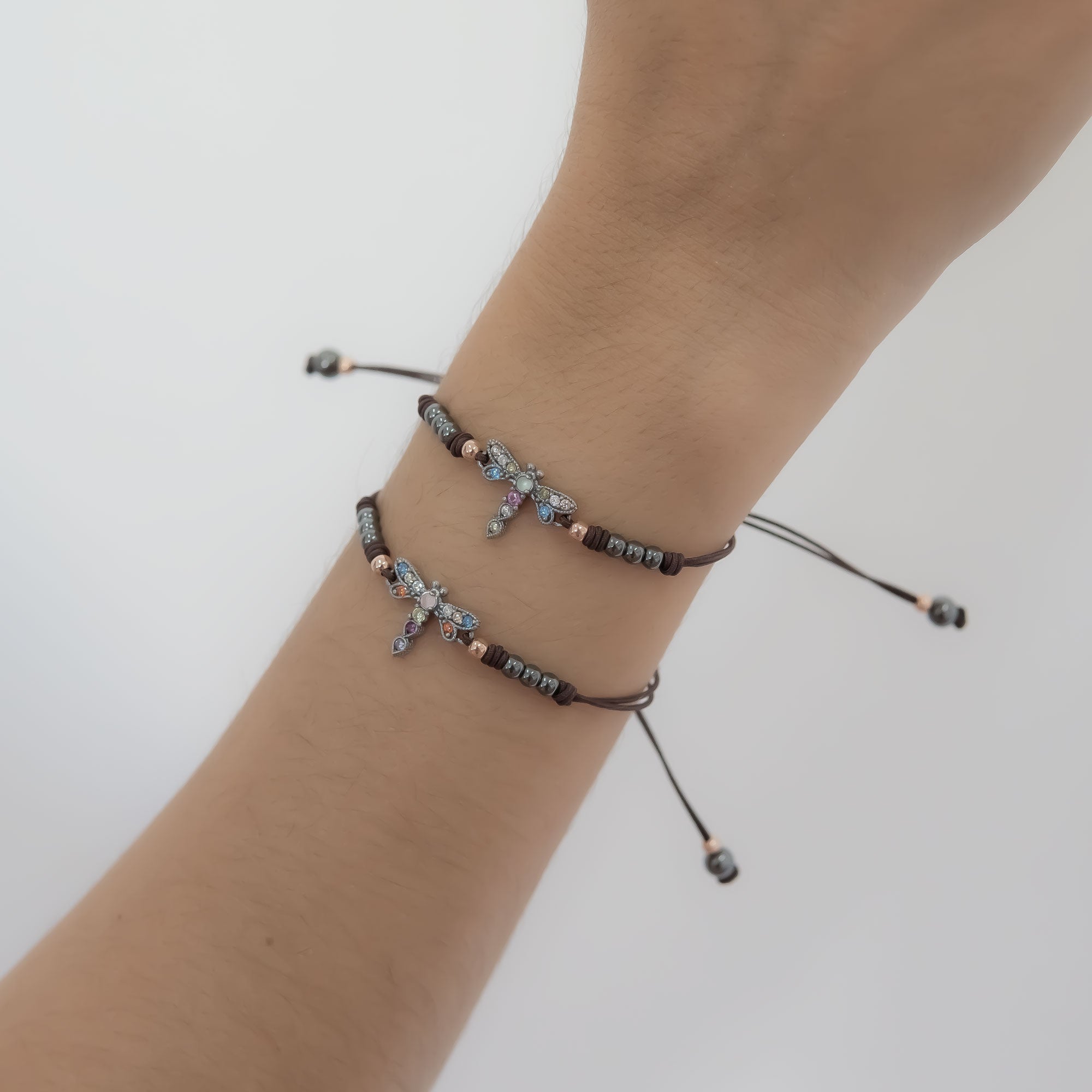 Pulsera macramé plata libélula mini