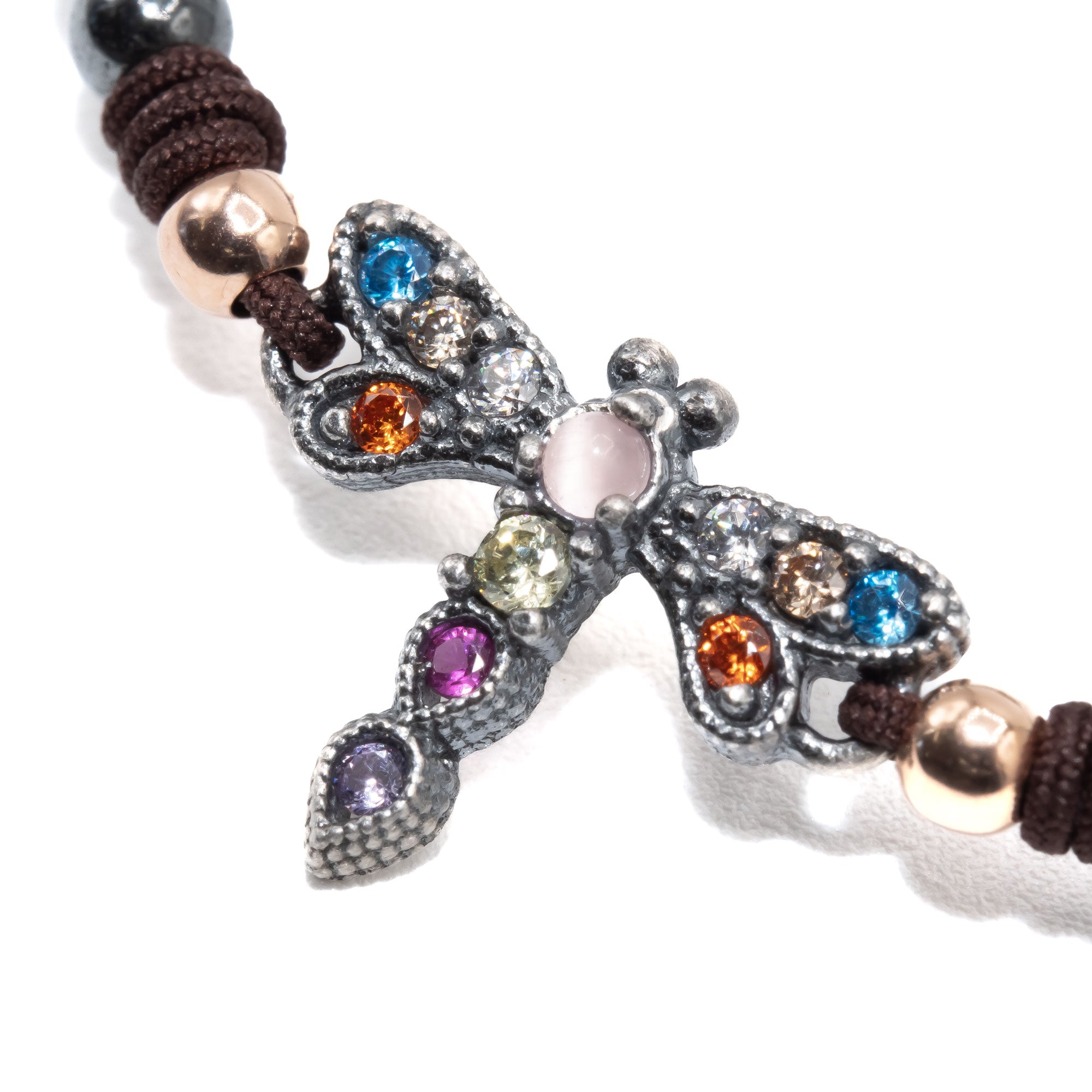 Pulsera macramé plata libélula mini
