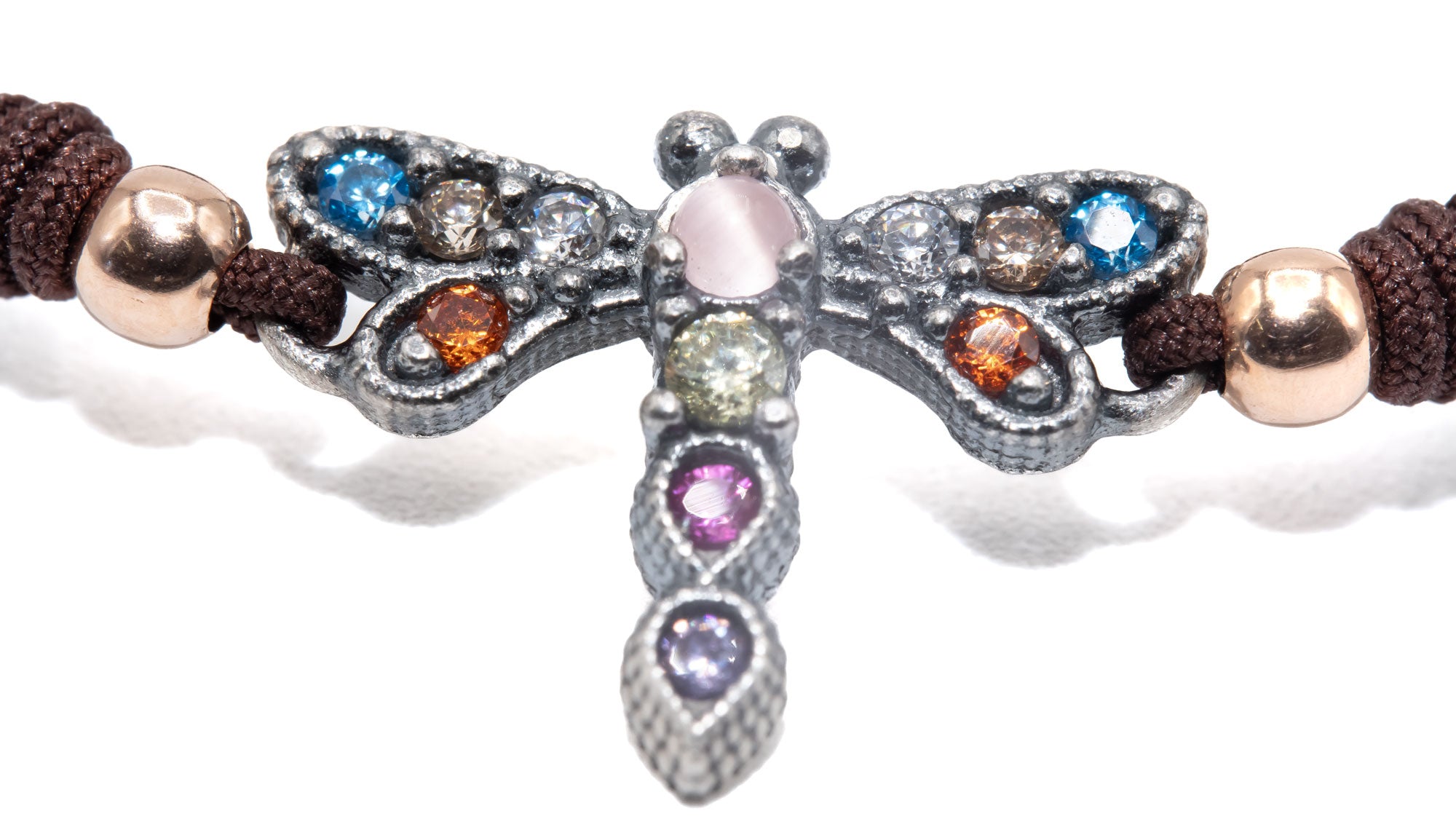 Pulsera macramé plata libélula mini