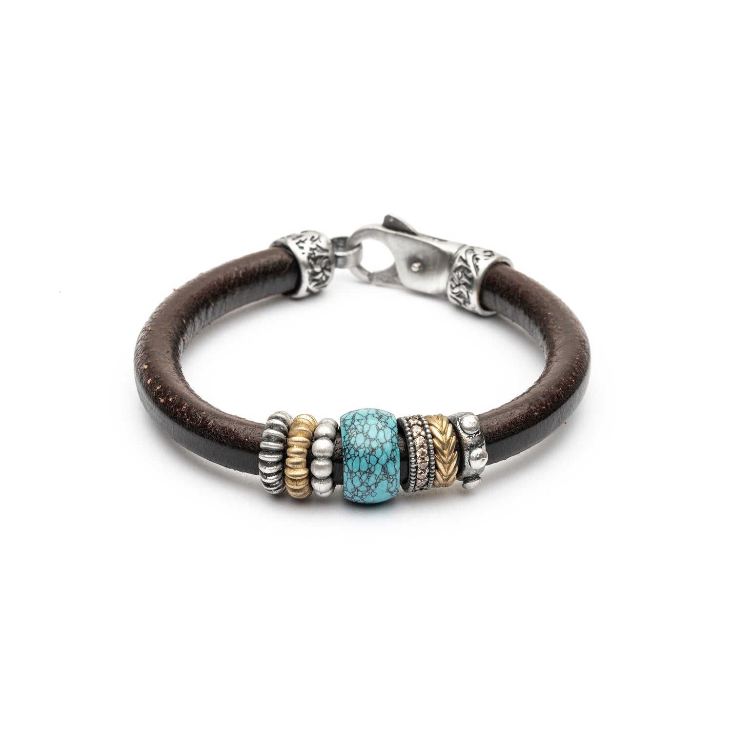 Pulsera Cuero Plata y Bronce