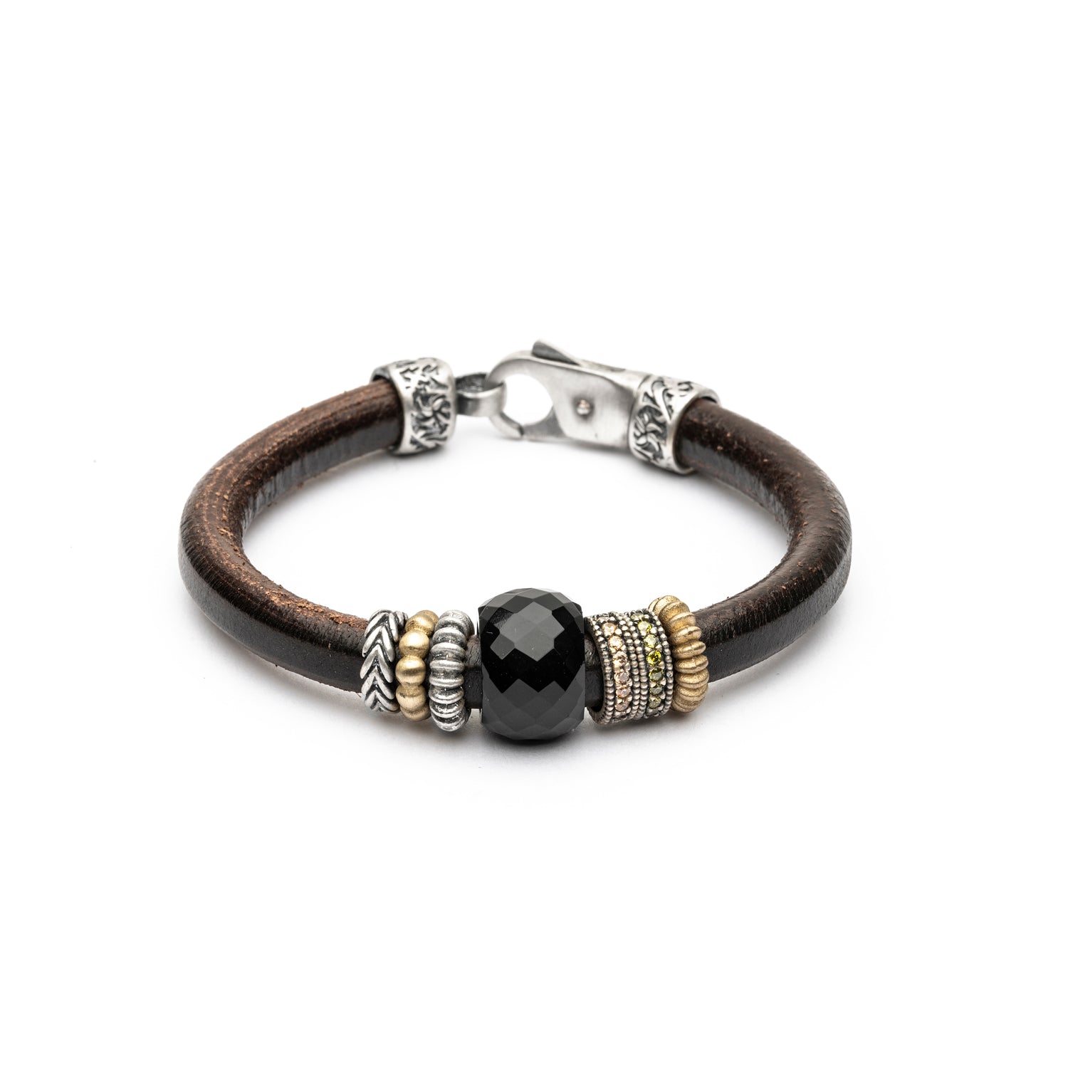 Pulsera Cuero Plata y Bronce