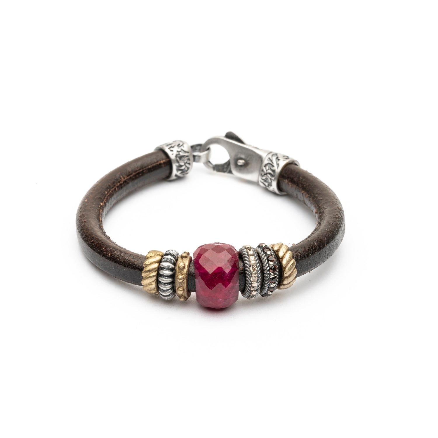 Pulsera Cuero Plata y Bronce