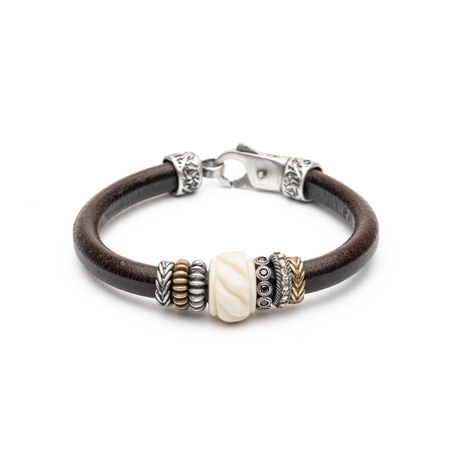 Pulsera Cuero Plata y Bronce
