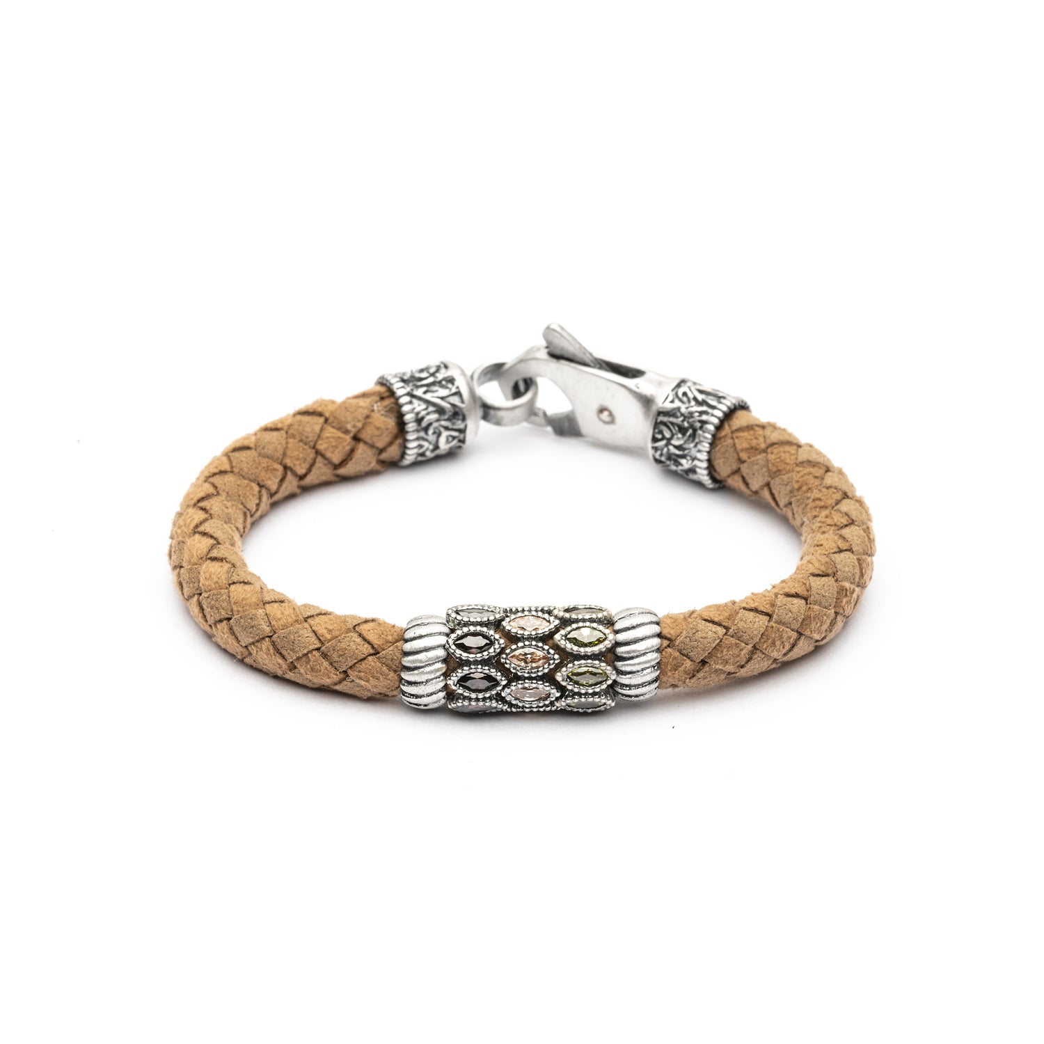 Pulsera Cuero Plata Circonitas