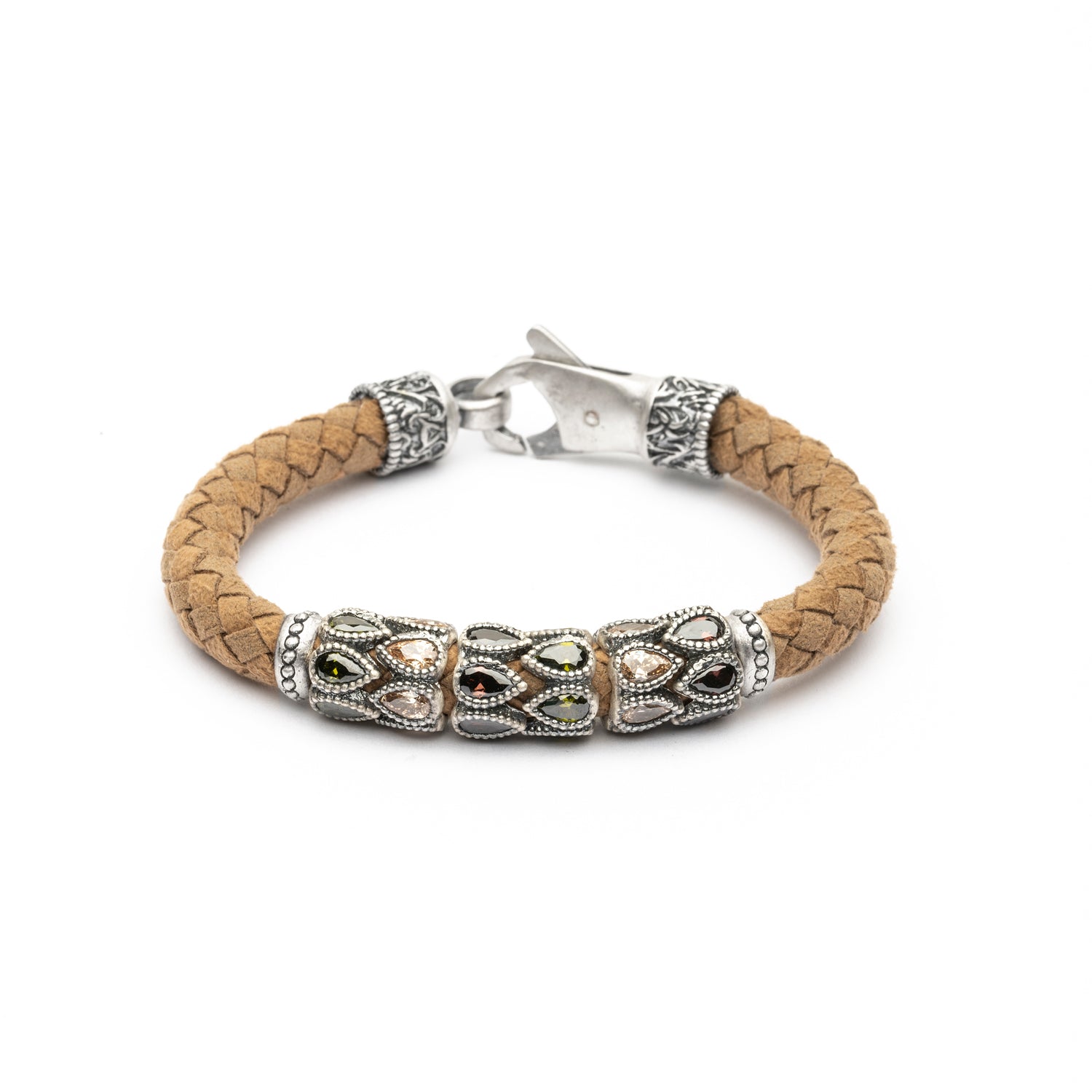 Pulsera Cuero Plata Circonitas Pera