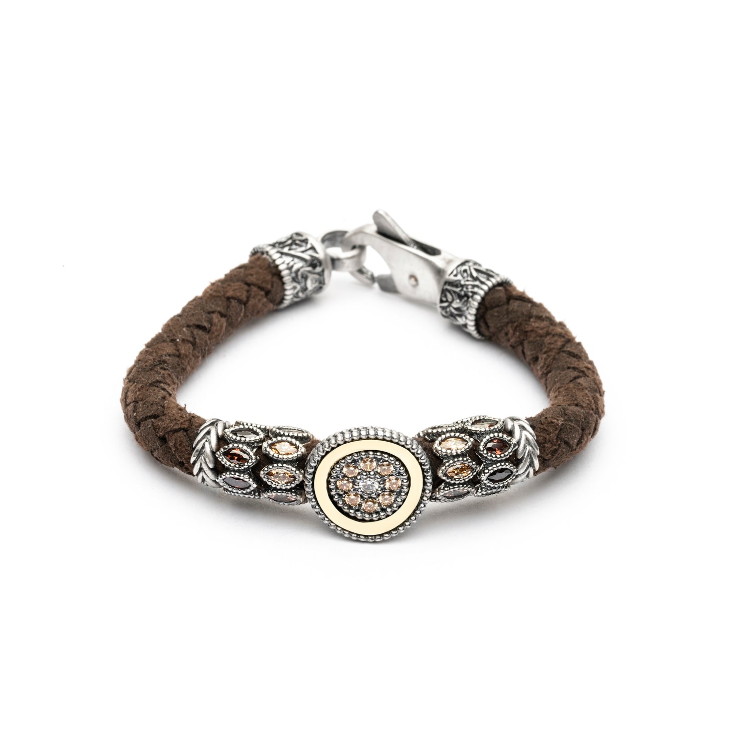 Pulsera Cuero Plata y Bronce