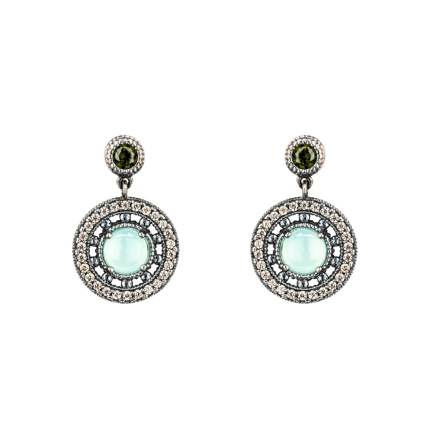 P1050 PENDIENTES PLATA, CALCEDONIA, CIRCONITAS CAVA