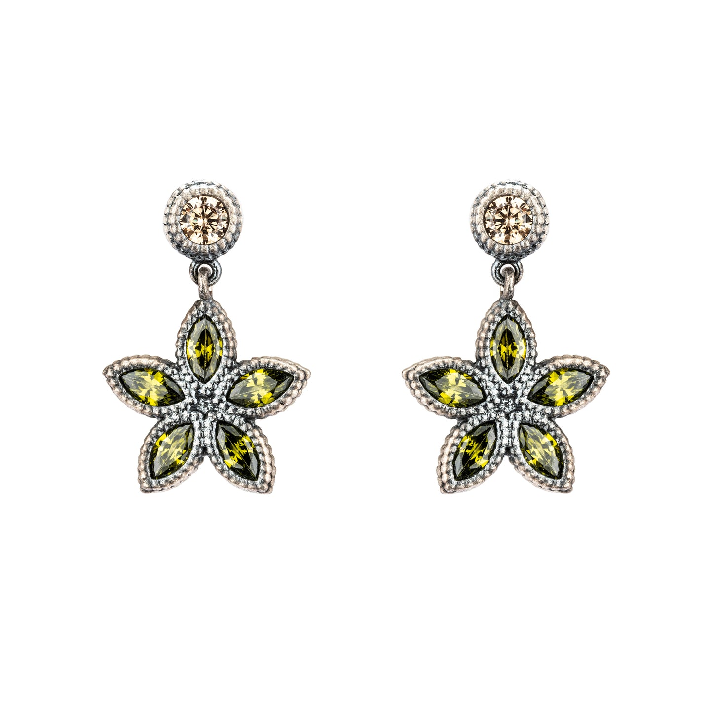 P1057 PENDIENTES PLATA CINCO NAVETTES CIRCONITAS VERDE