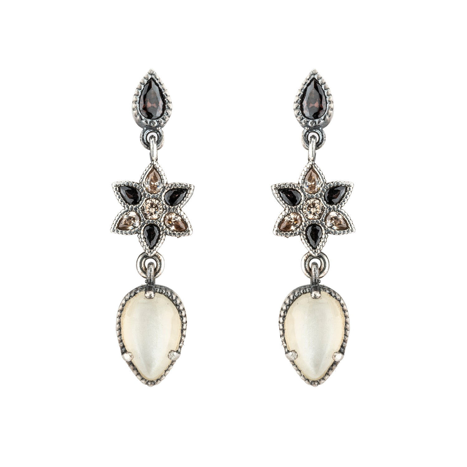 Pendientes plata flor circonitas