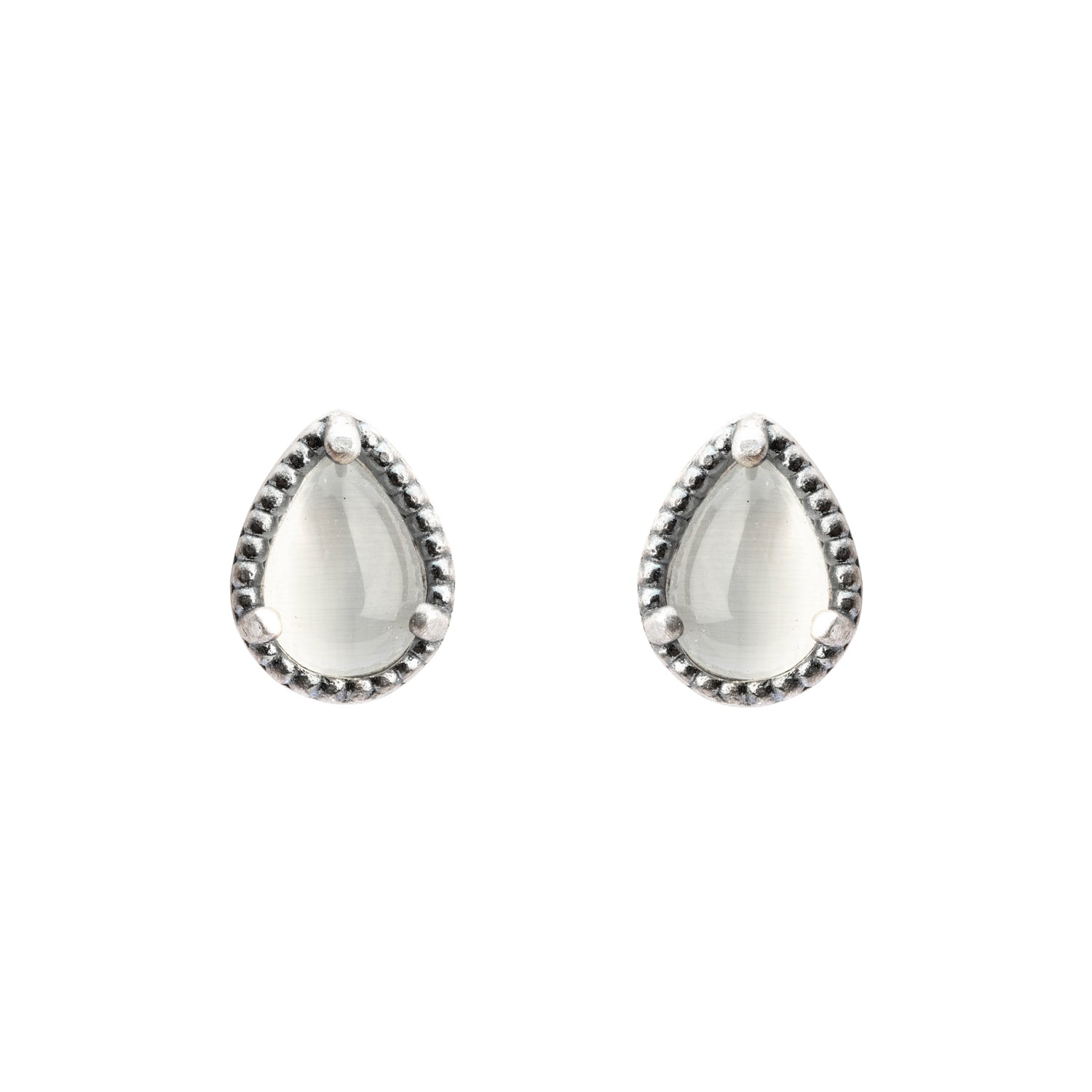 P1125 PENDIENTES BOTÓN PLATA, OJO DE GATO BLANCO