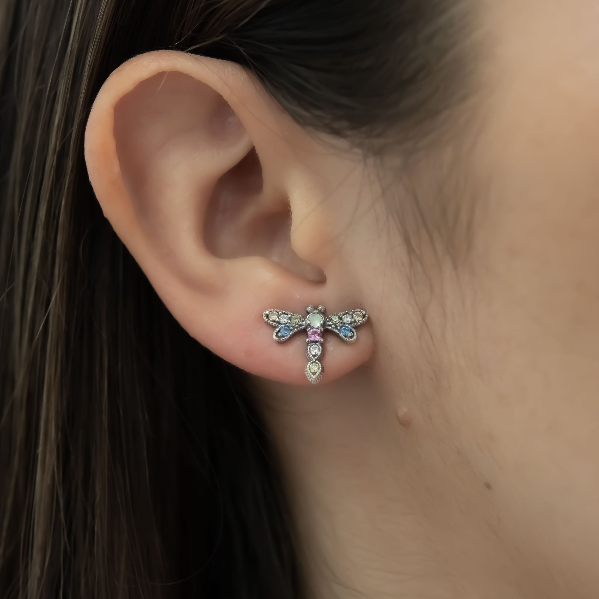 Pendientes botón libélula mini