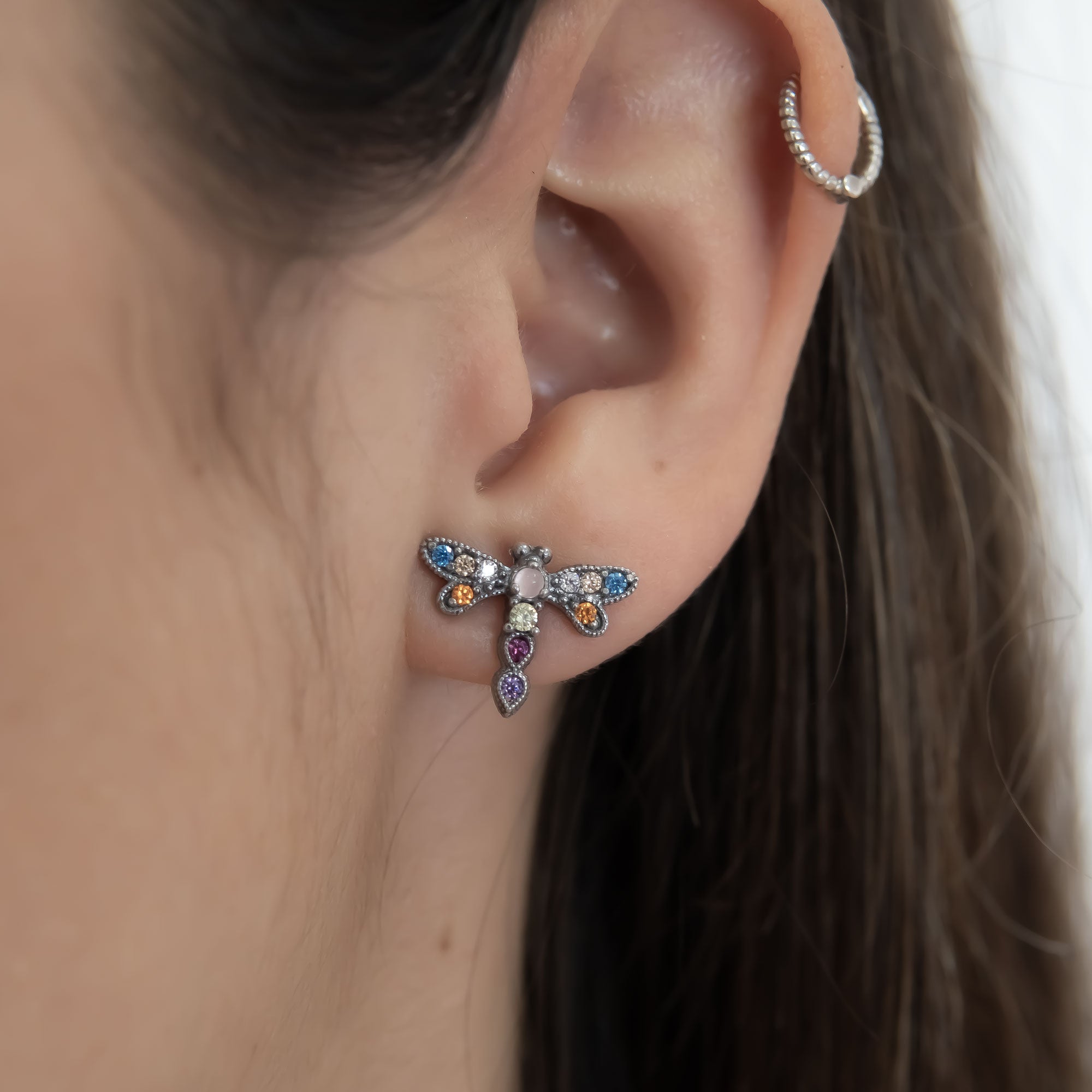 Pendientes botón libélula mini