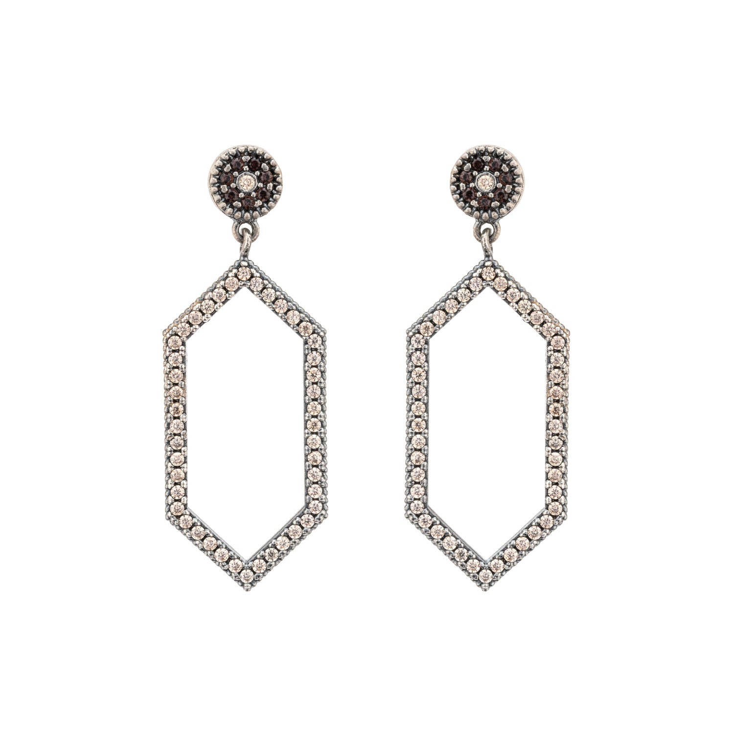 Pendientes Largos Plata Hexagonal Circonitas