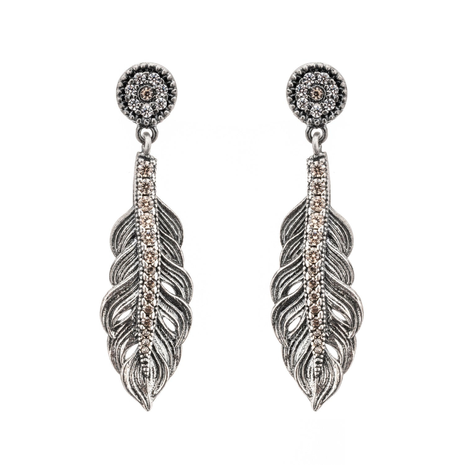 Pendientes Plata Pluma Circonitas Cava