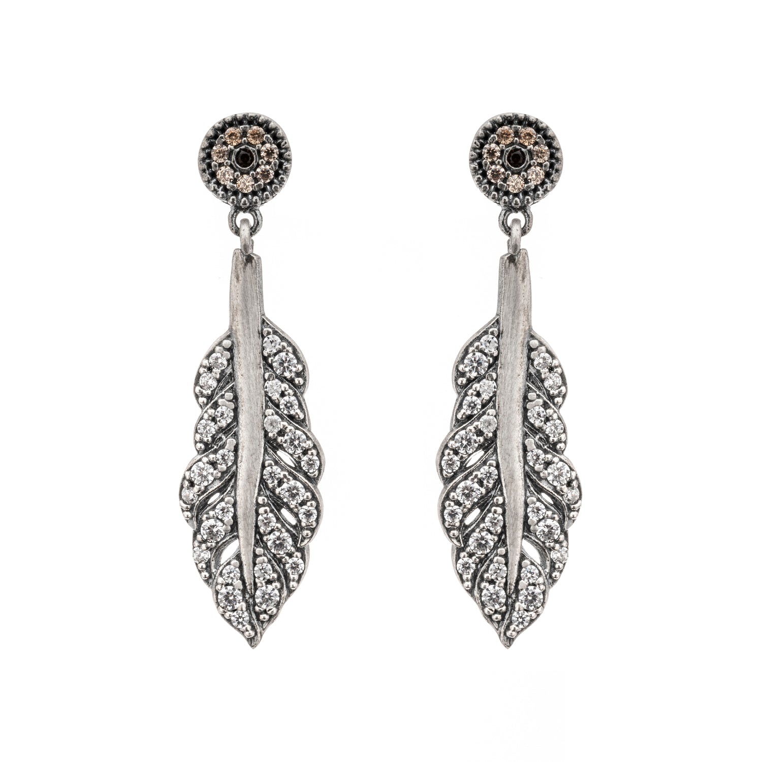 Pendientes Plata Pluma Circonitas Blancas
