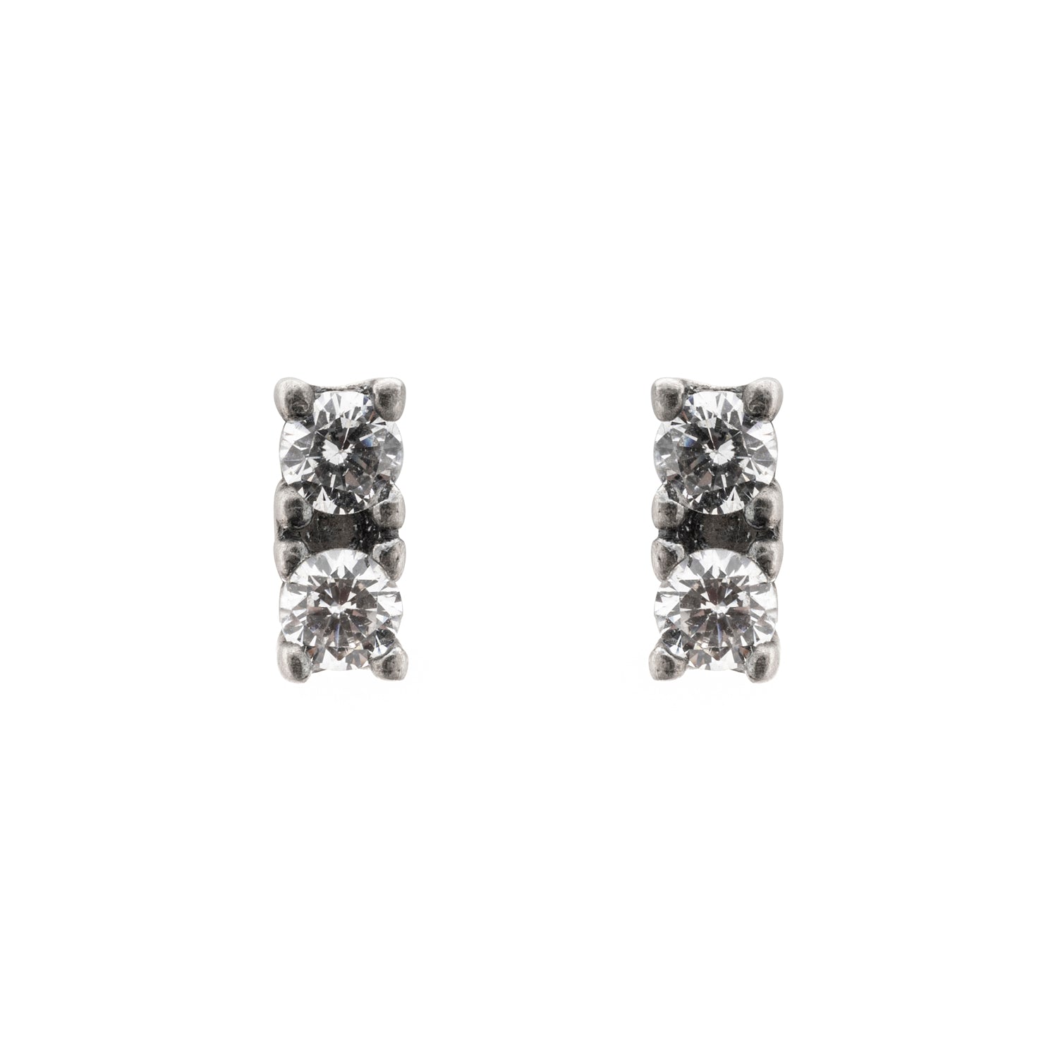 Pendientes Botón Plata Dos Circonitas