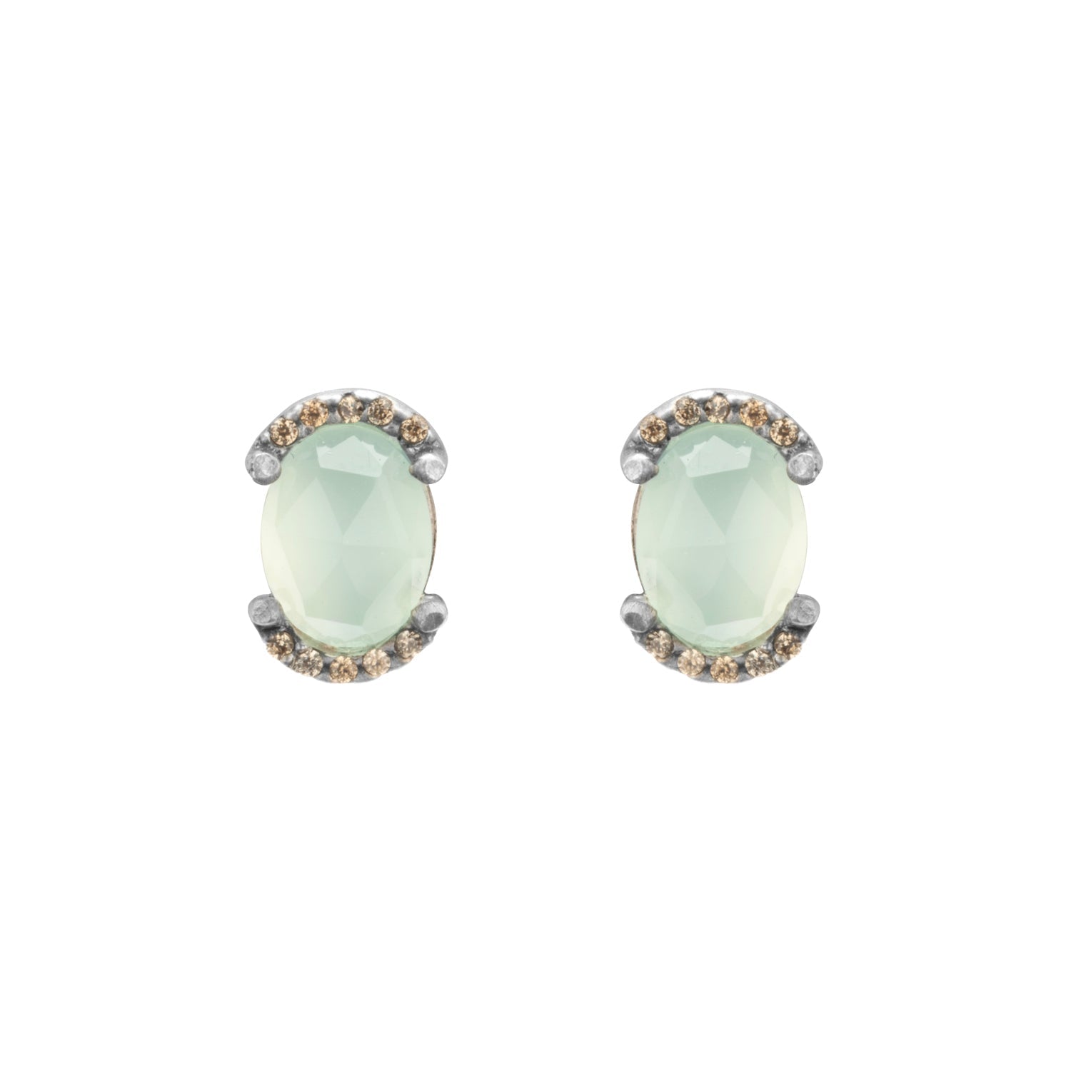 Pendientes plata botón calcedonia orla circos cava