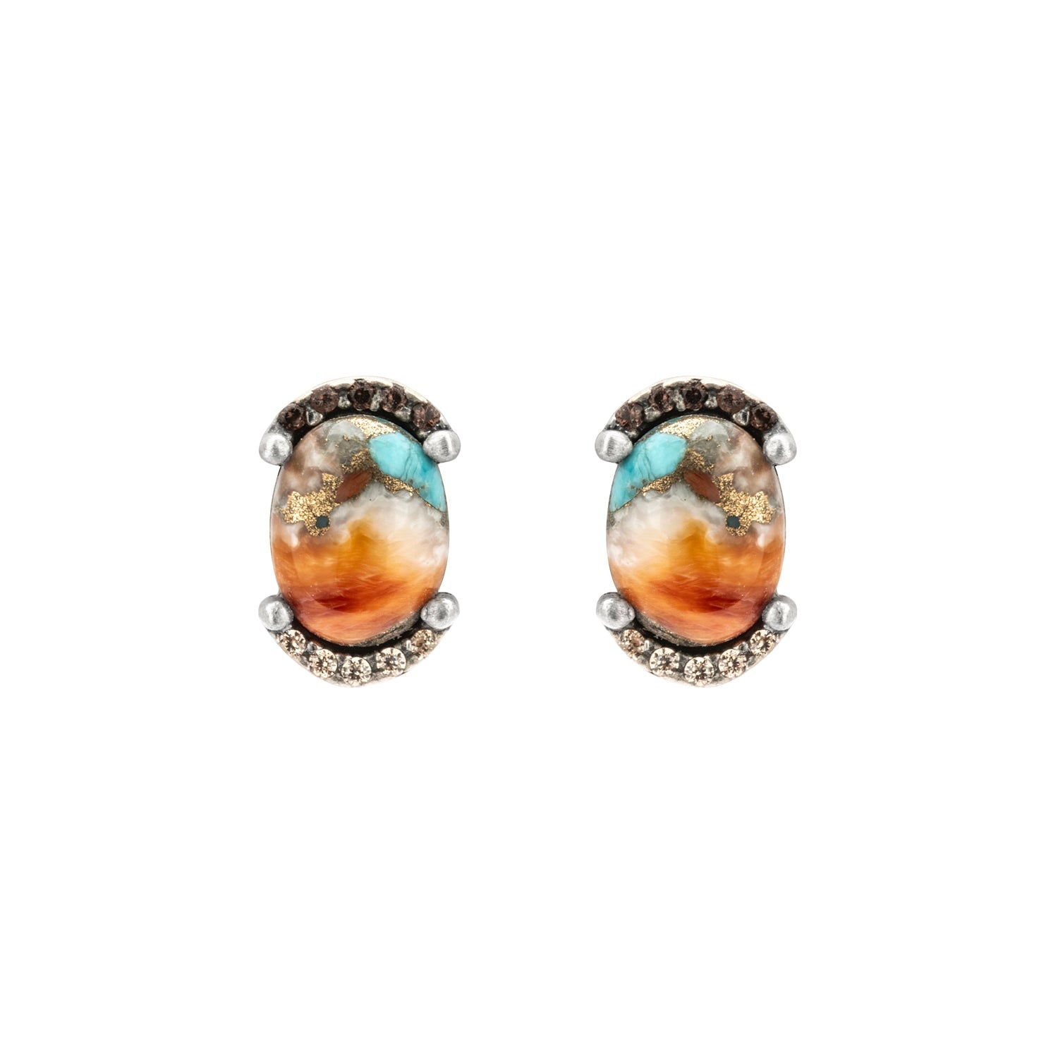 Pendientes plata botón turquesa copper orla circos bicolor
