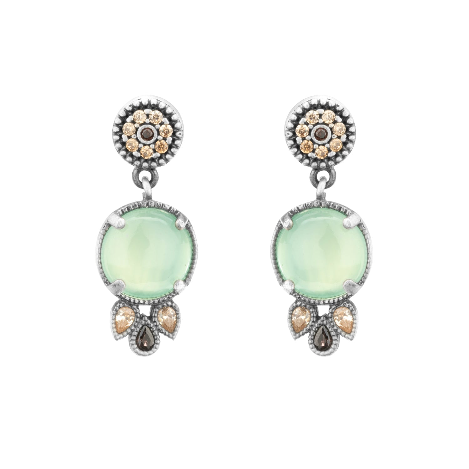 Pendientes plata calcedonia, 3 gotas cava brown