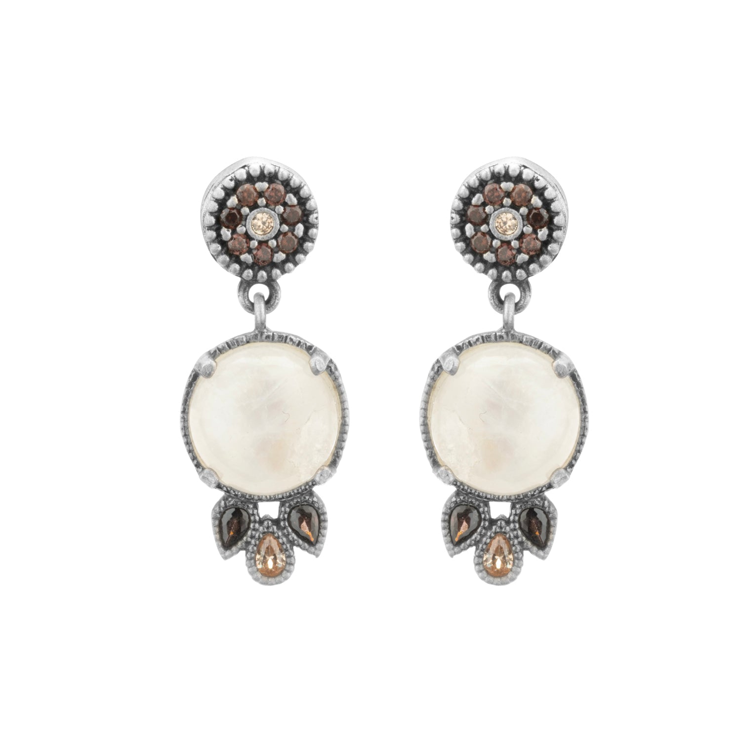 Pendientes plata piedra luna, 3 gotas brown cava