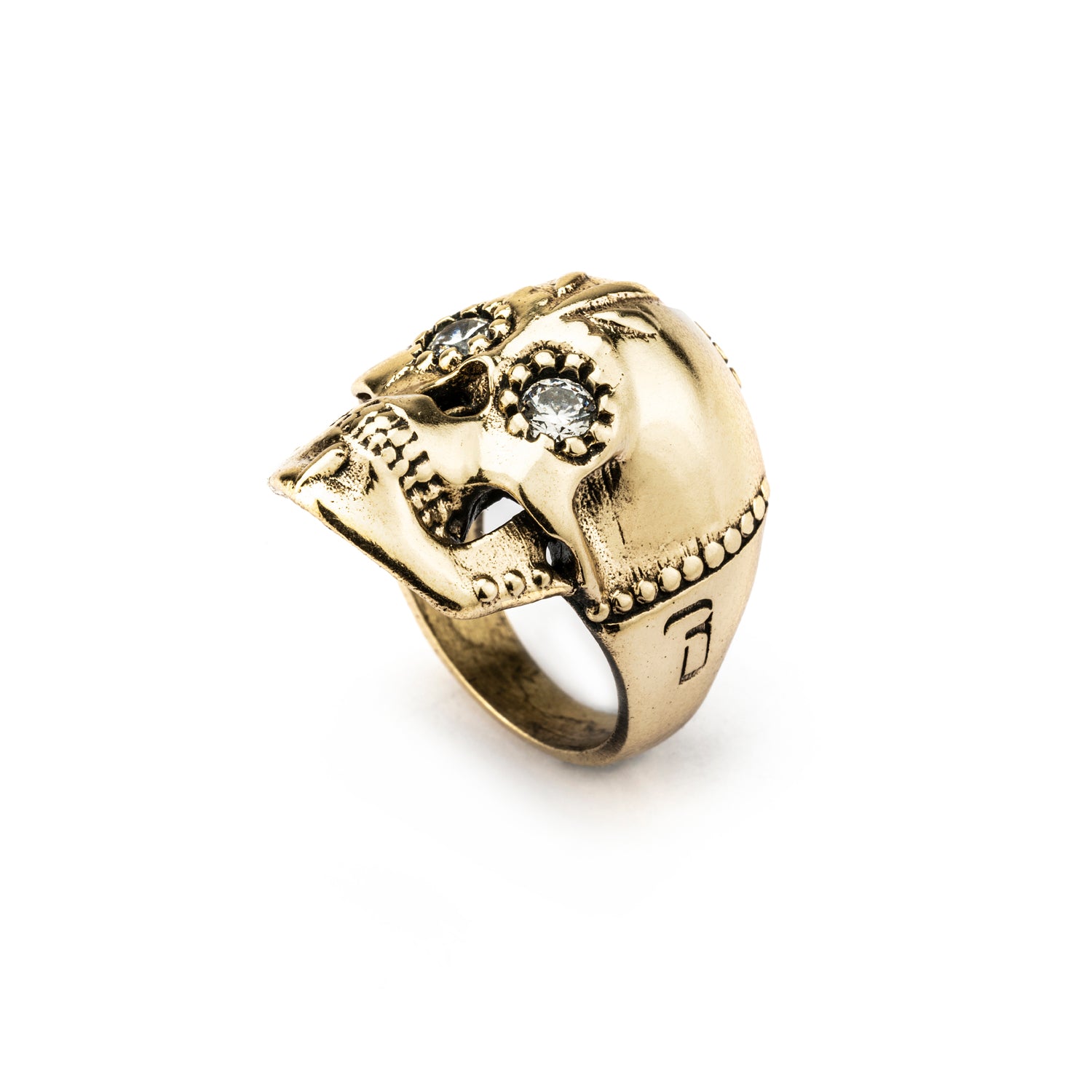 SKS271 ANILLO ORO 1KT CALAVERA OJOS CIRCONITA BLANCA Raive Joyas