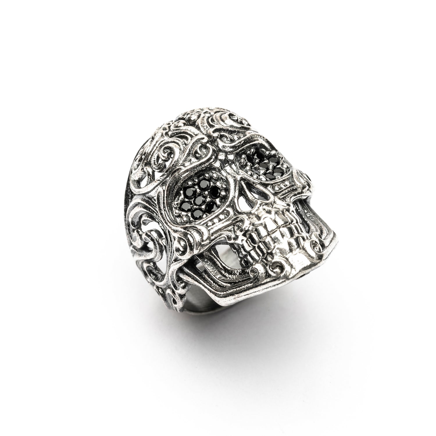 Anillo Calavera Barroca Mediano Plata