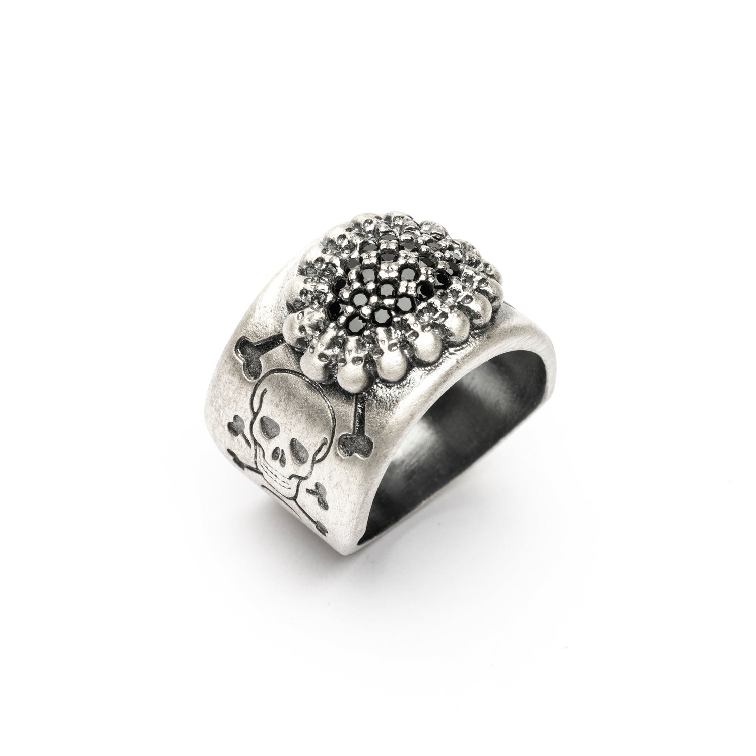 Anillo Ancho Calavera Plata
