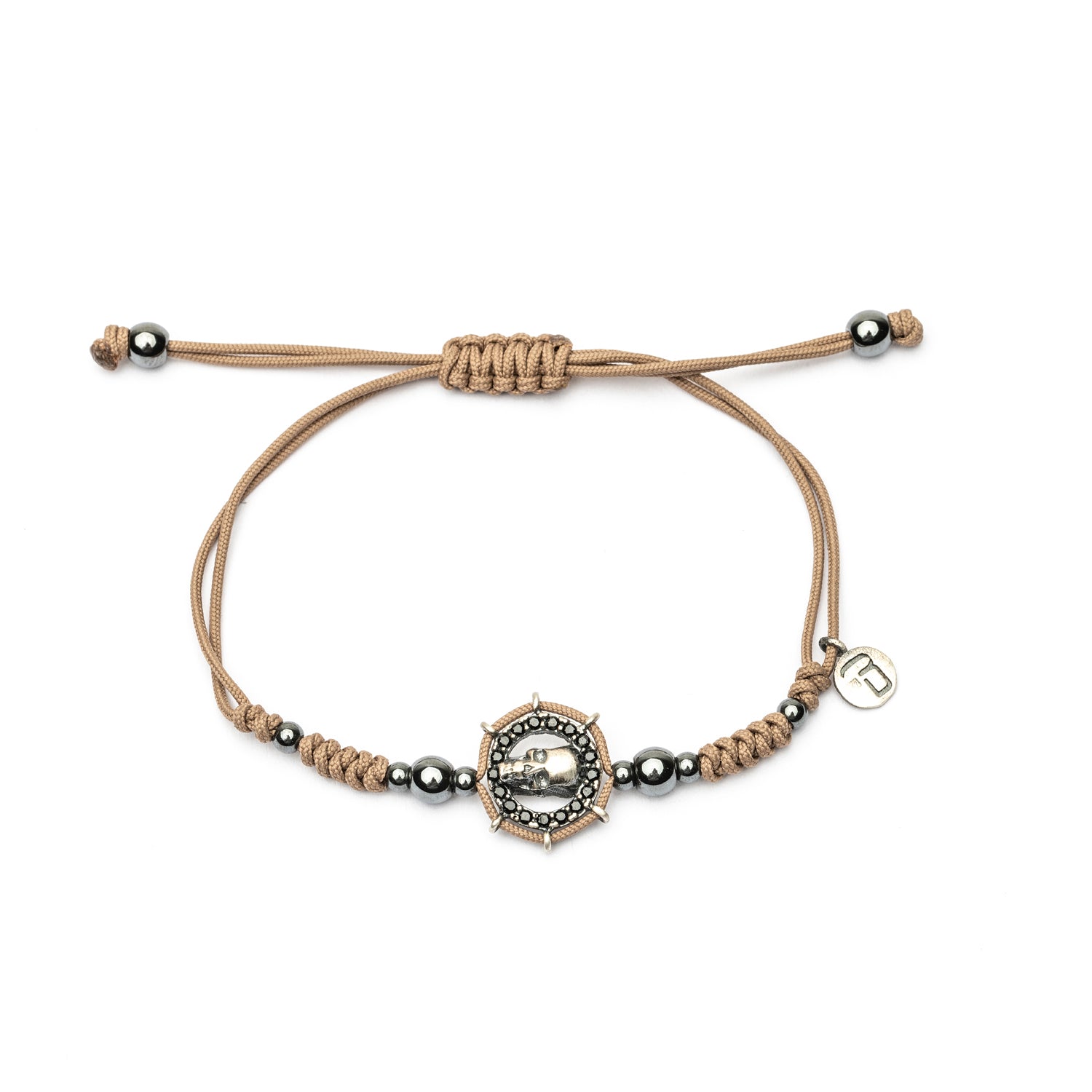 Pulsera Plata Macramé Calavera