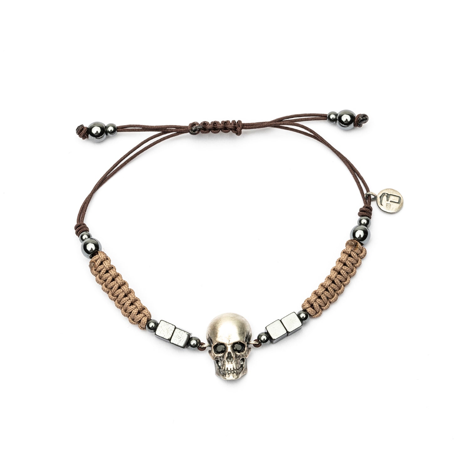 Pulsera Plata Macramé Calavera Ojos