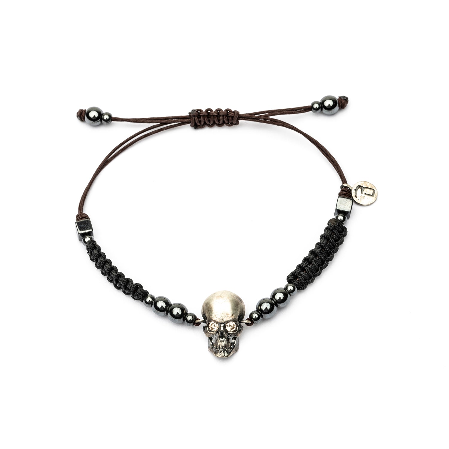 Pulsera Plata Macramé Calavera Ojos