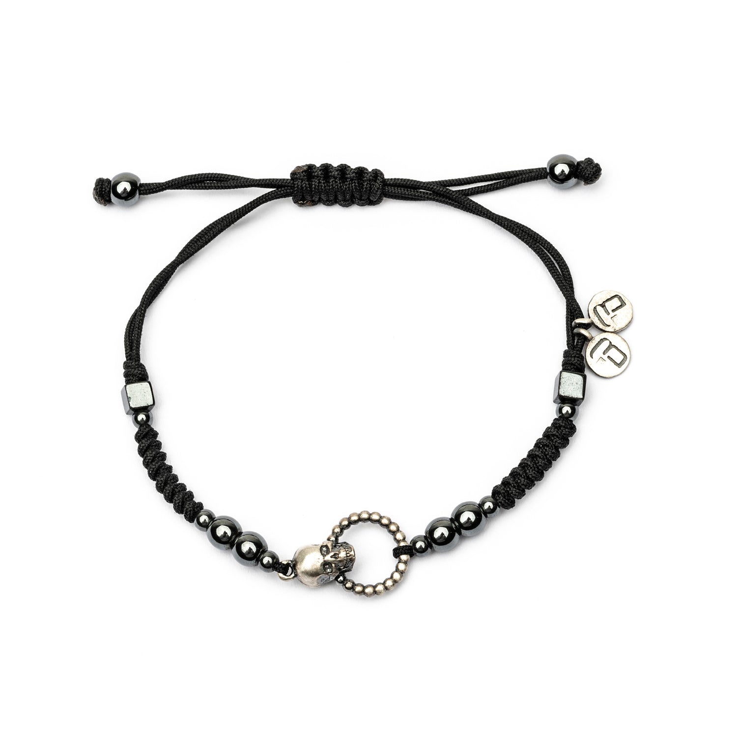 Pulsera Plata Macramé Calavera Anilla