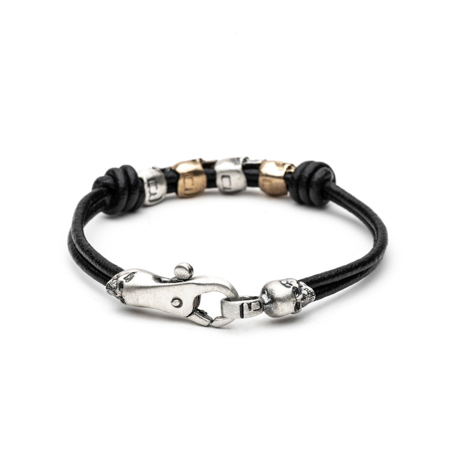 Pulsera Plata Macramé Cuatro Calaveras