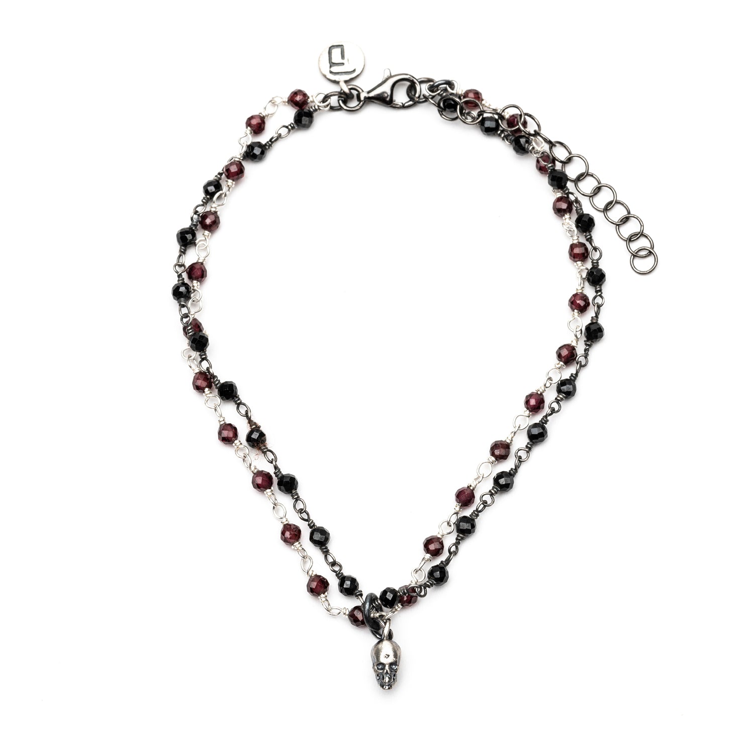 Pulsera Plata Calavera Rosario