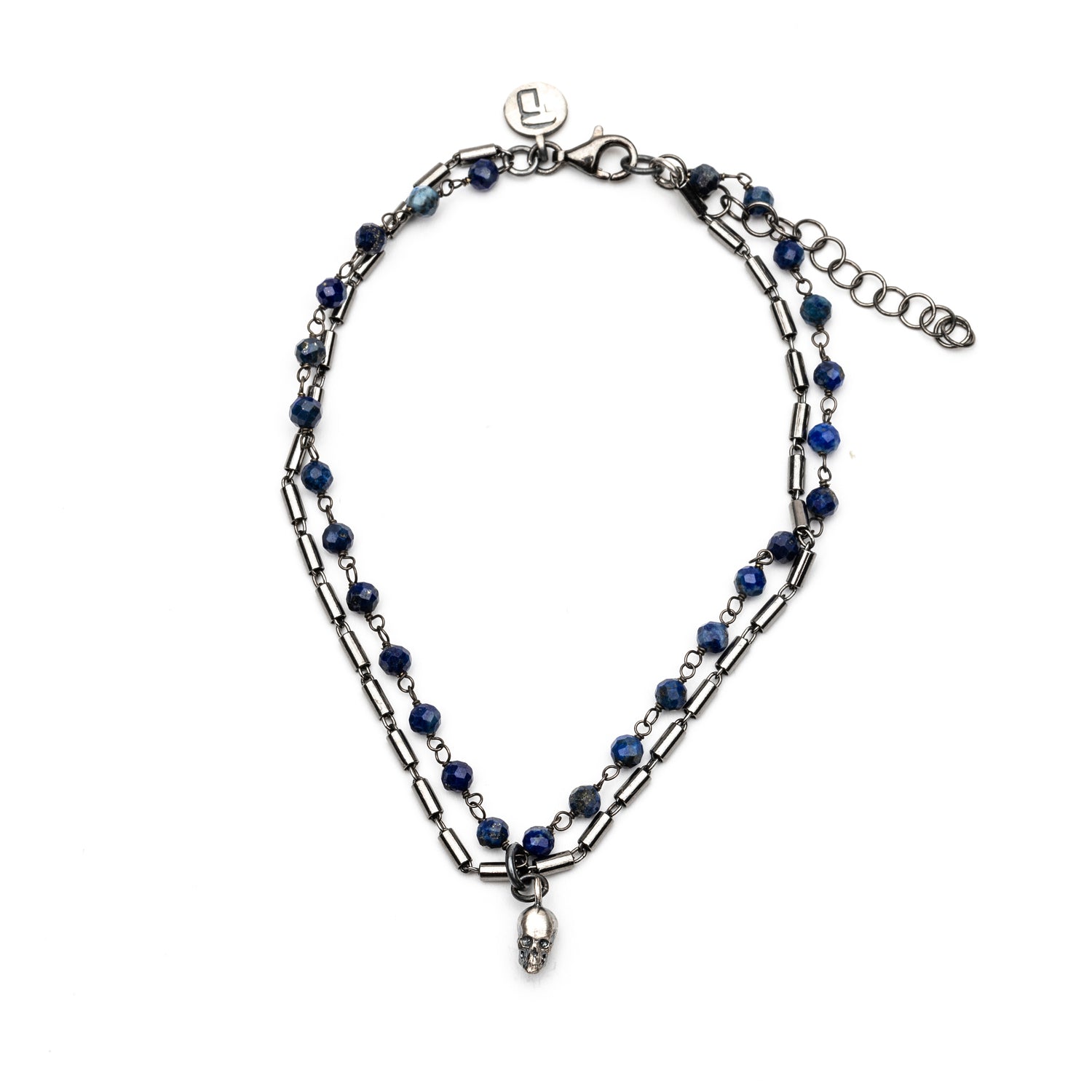 Pulsera Plata Calavera Rosario
