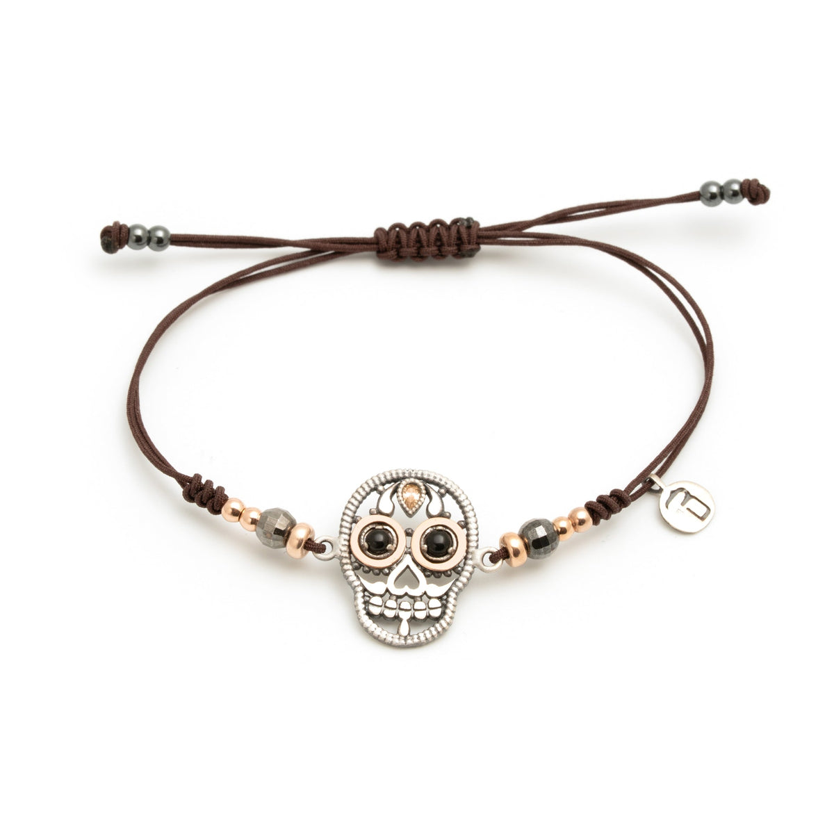 Pulsera macramé Calavera plata