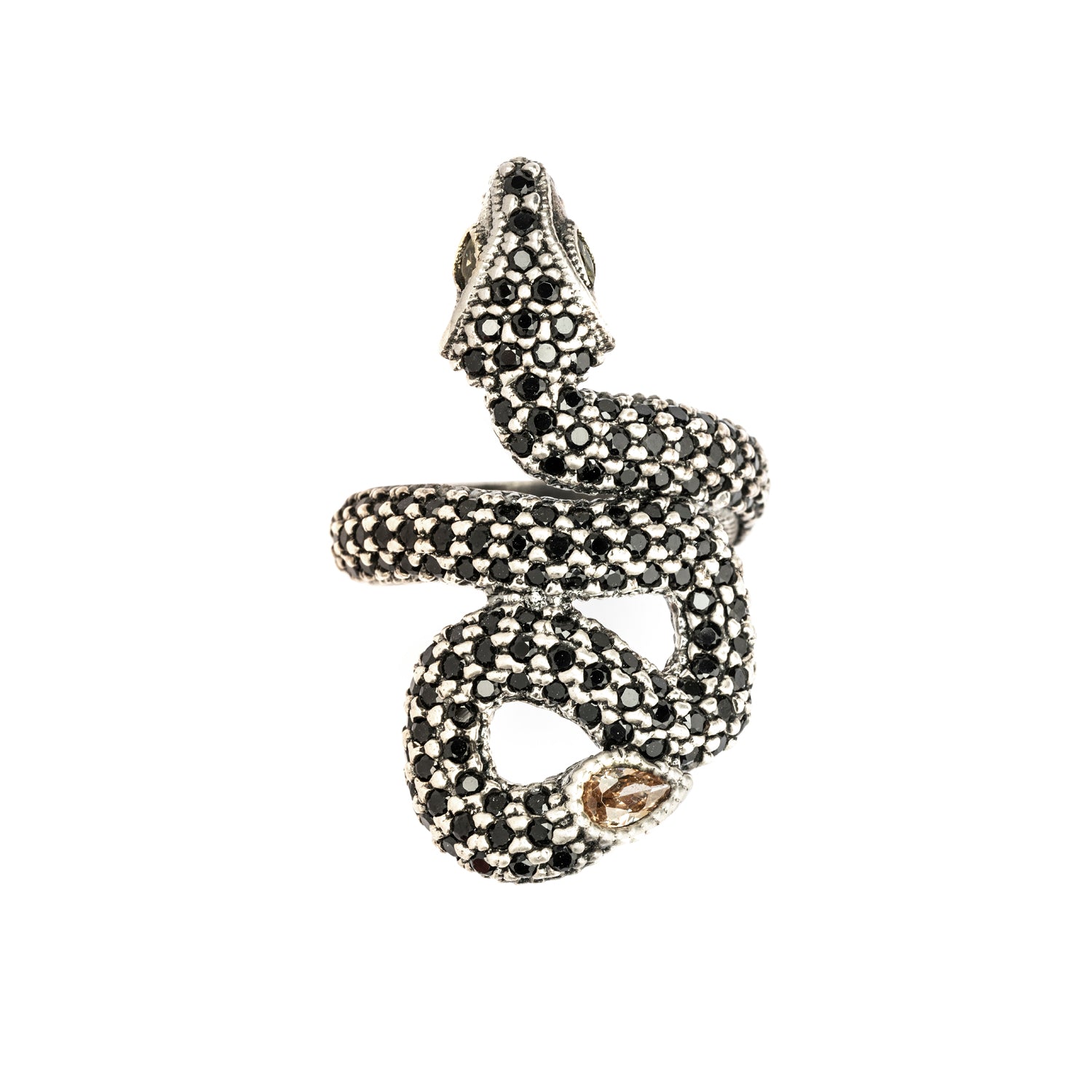Anillo grande plata serpiente zigzag espinelas