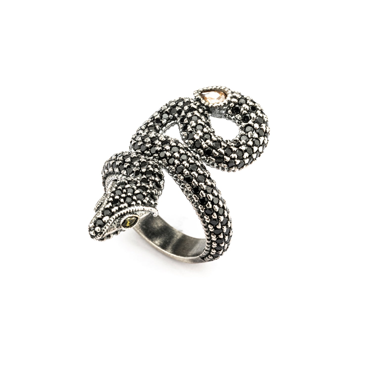 Anillo grande plata serpiente zigzag espinelas