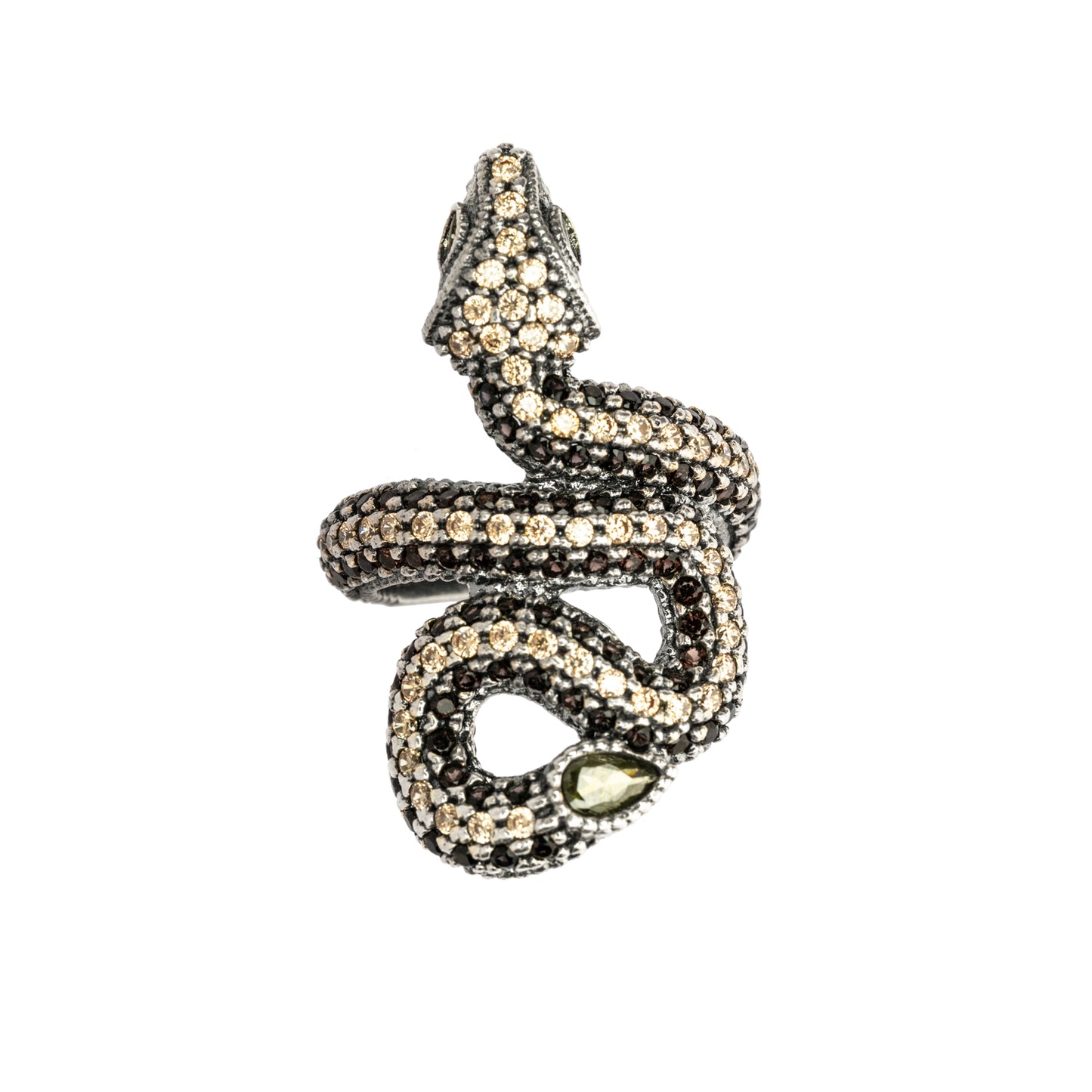 SR-19 ANILLO GRANDE PLATA SERPIENTE ZIGZAG CIRCONITAS CAVA, CIRCONITA VERDE