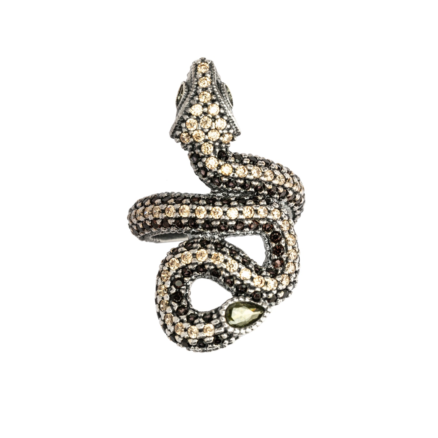 Anillo grande plata serpiente zigzag espinelas