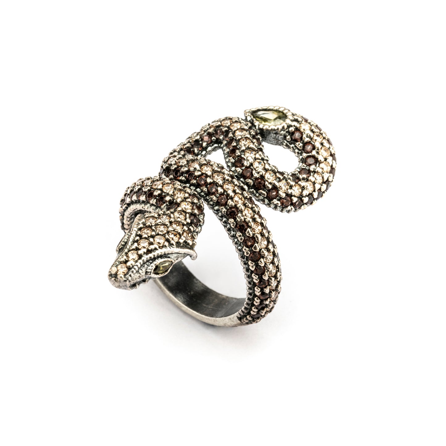 SR-19 ANILLO GRANDE PLATA SERPIENTE ZIGZAG CIRCONITAS CAVA, CIRCONITA VERDE