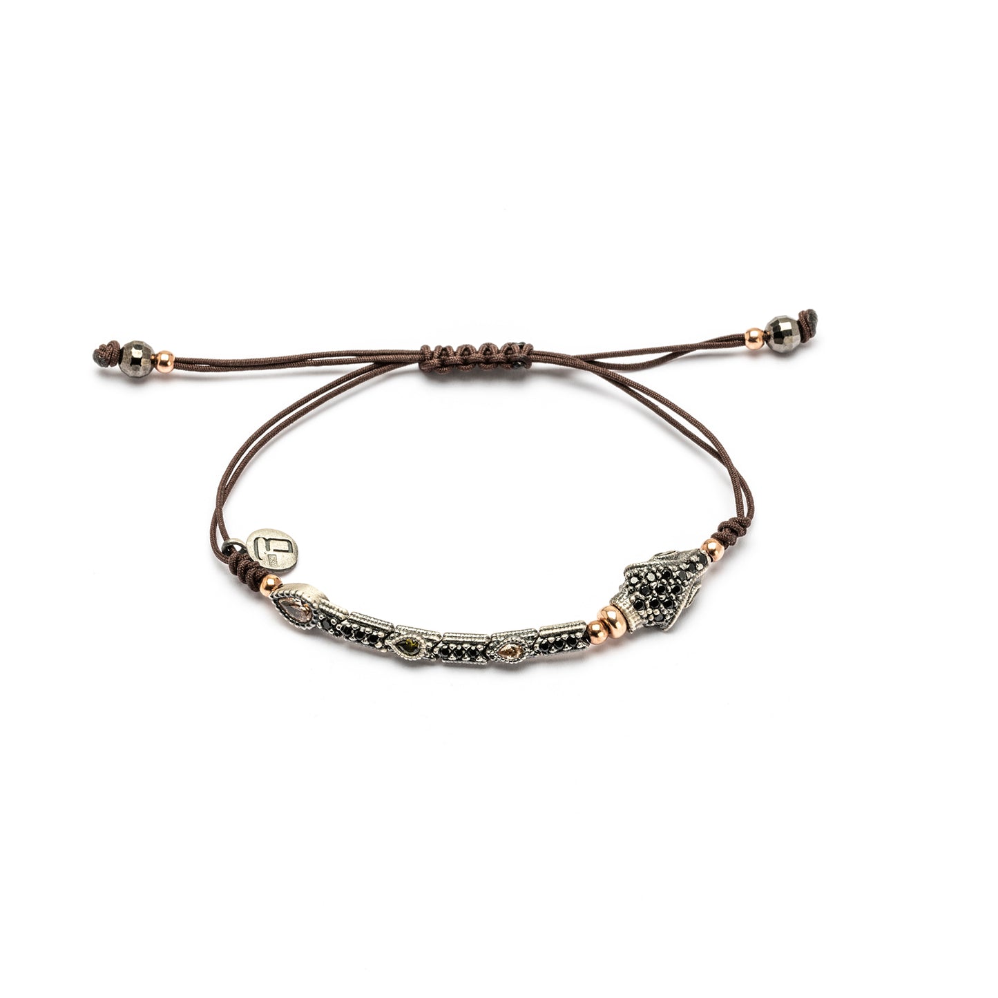 SR-38 PULSERA PLATA MACRAMÉ SERPIENTE. CABEZA ESPINELAS Y ESLABONES MÓVILES