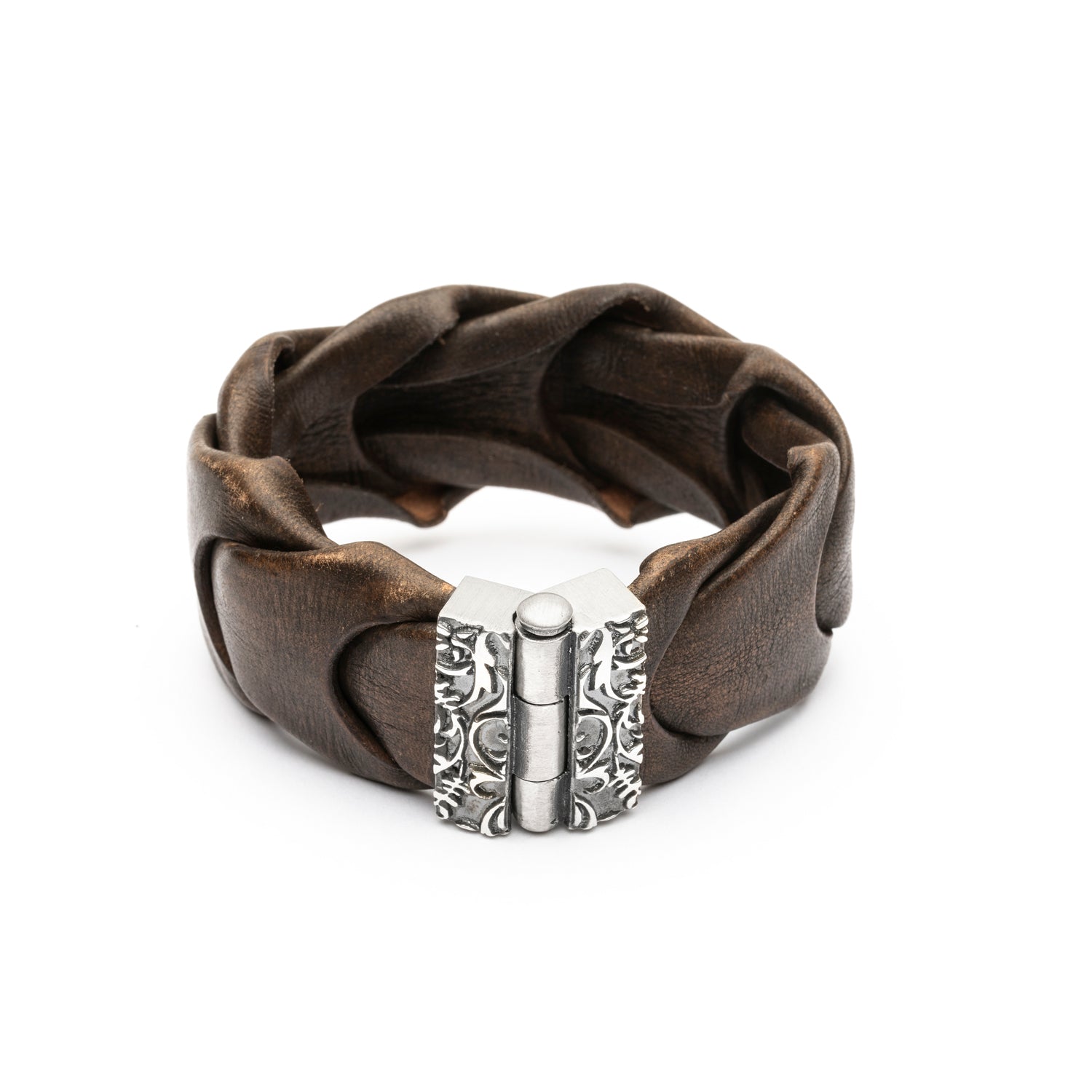 Pulsera Ancha Serpiente Playa y Cuero