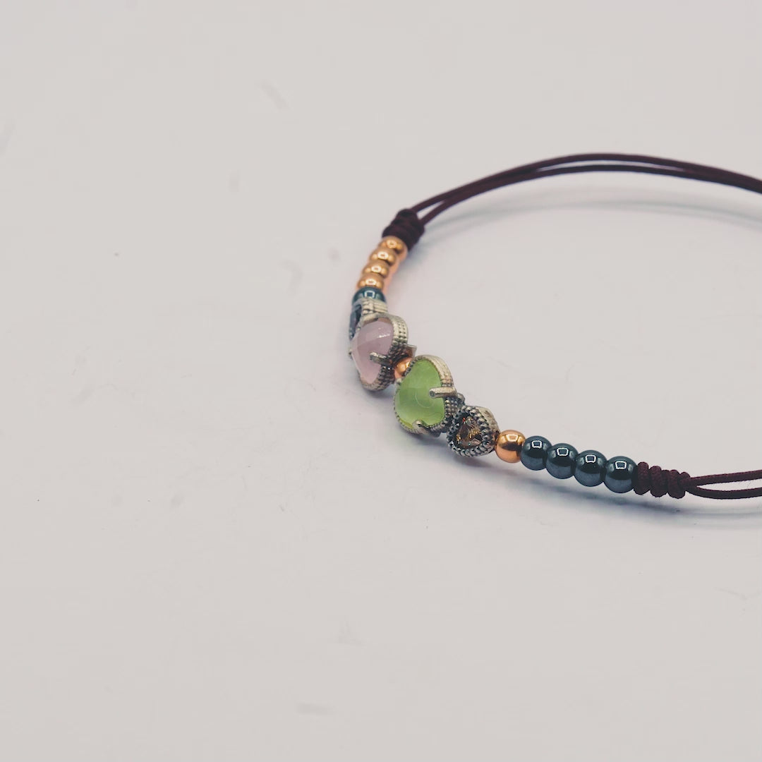 Pulsera Plata Macramé Corazones