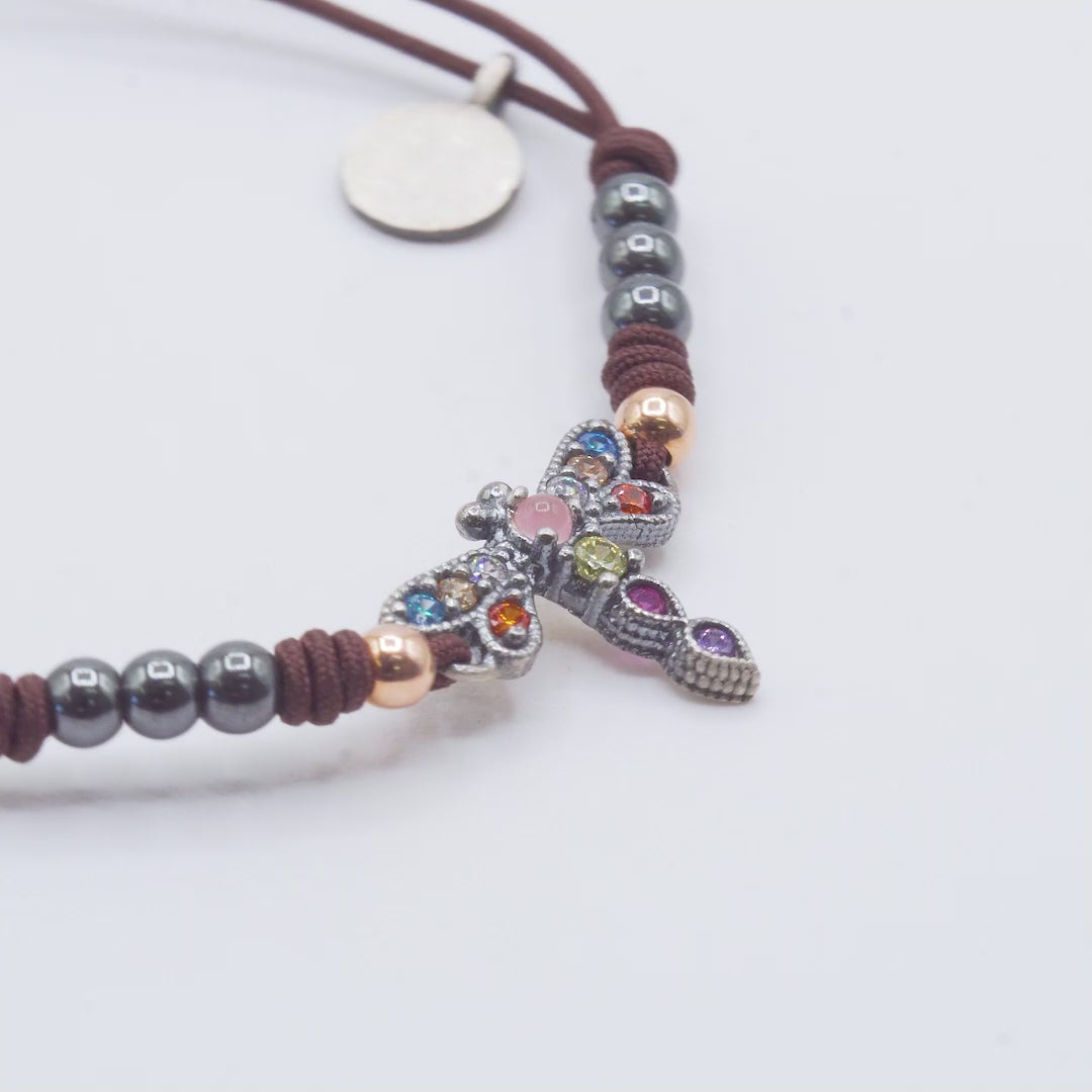 Pulsera macramé plata libélula mini