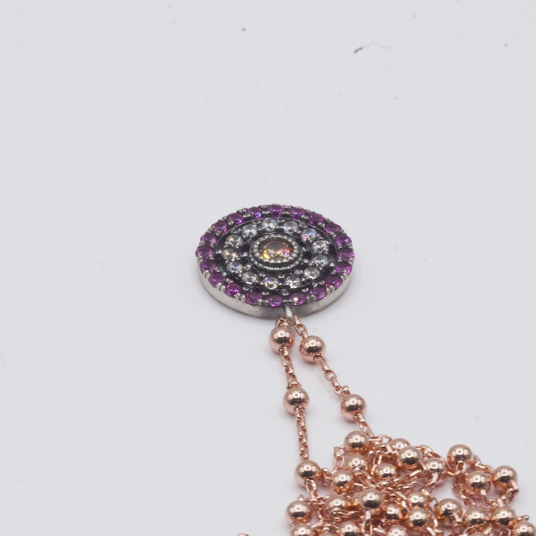 Colgante Plata Circonita Cava, Blanca y Fucsia
