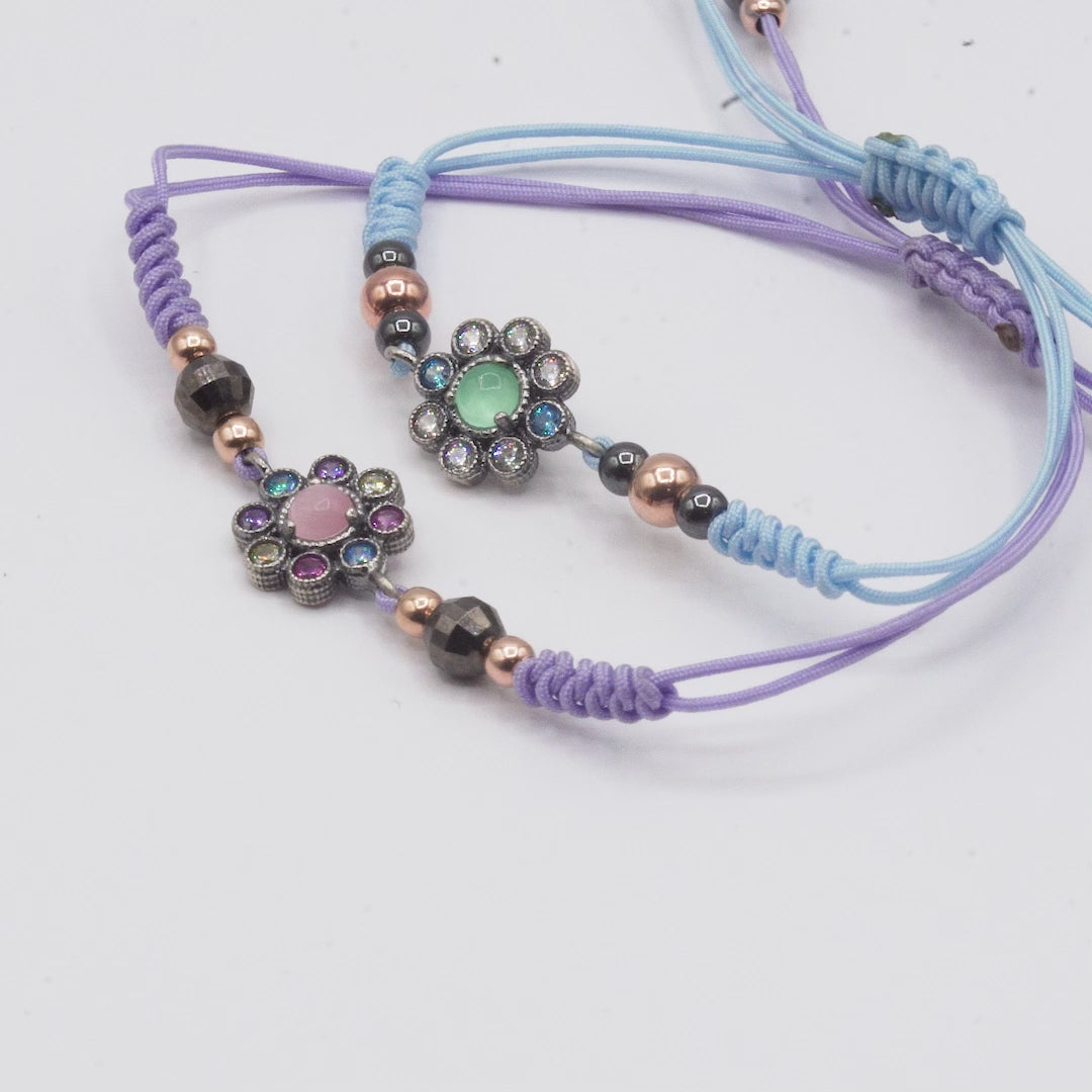 Pulsera Plata Macramé Flor