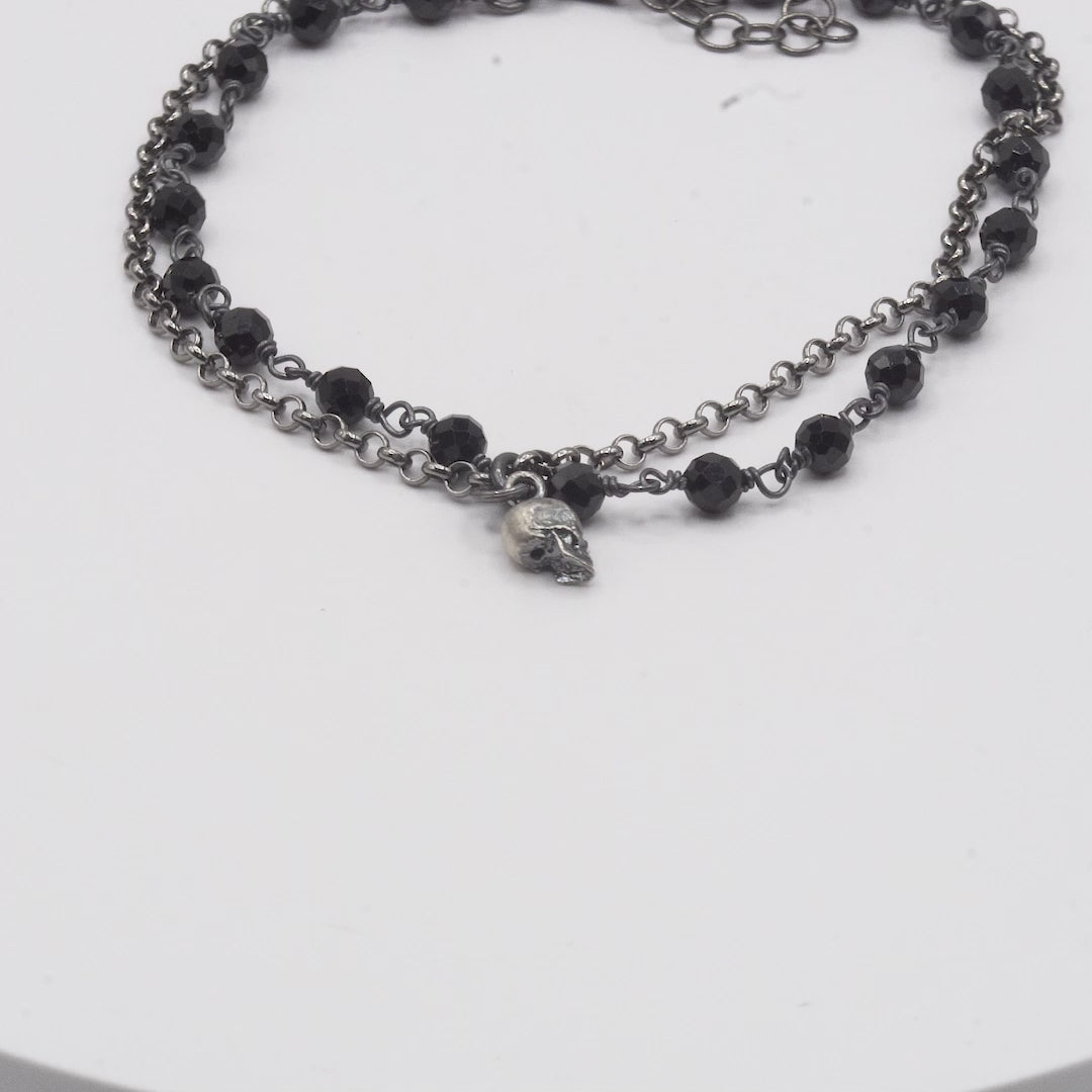 Pulsera Plata Calavera Rosario