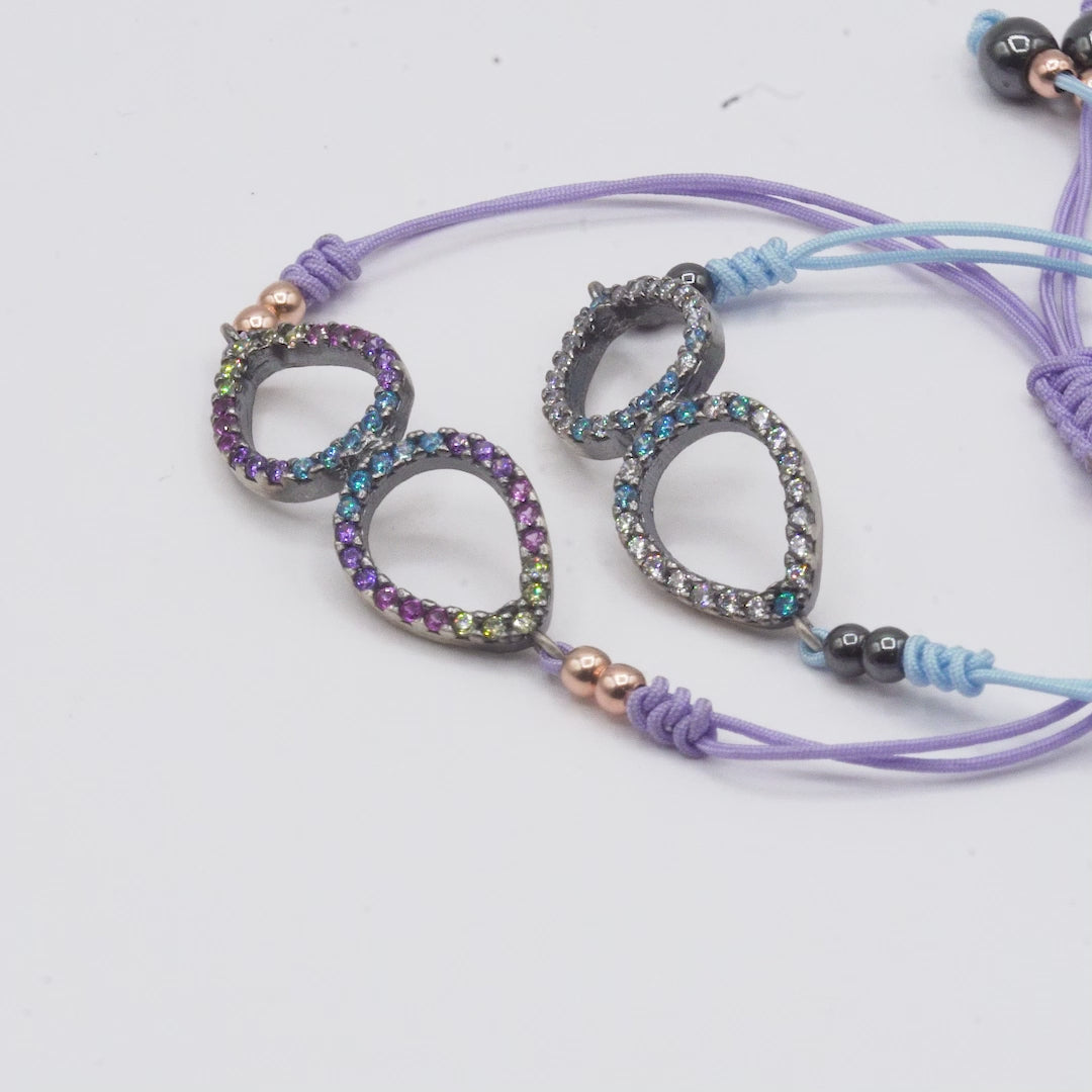 Pulsera Plata Macramé Doble Gota